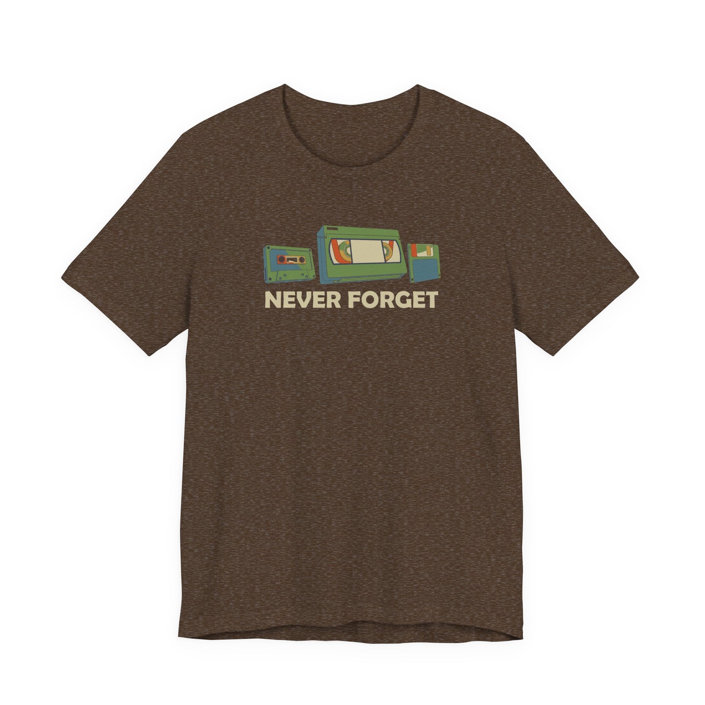 Never Forget T-Shirt - Retro Cassette, VHS, and Floppy Disk Design - Goateez Style