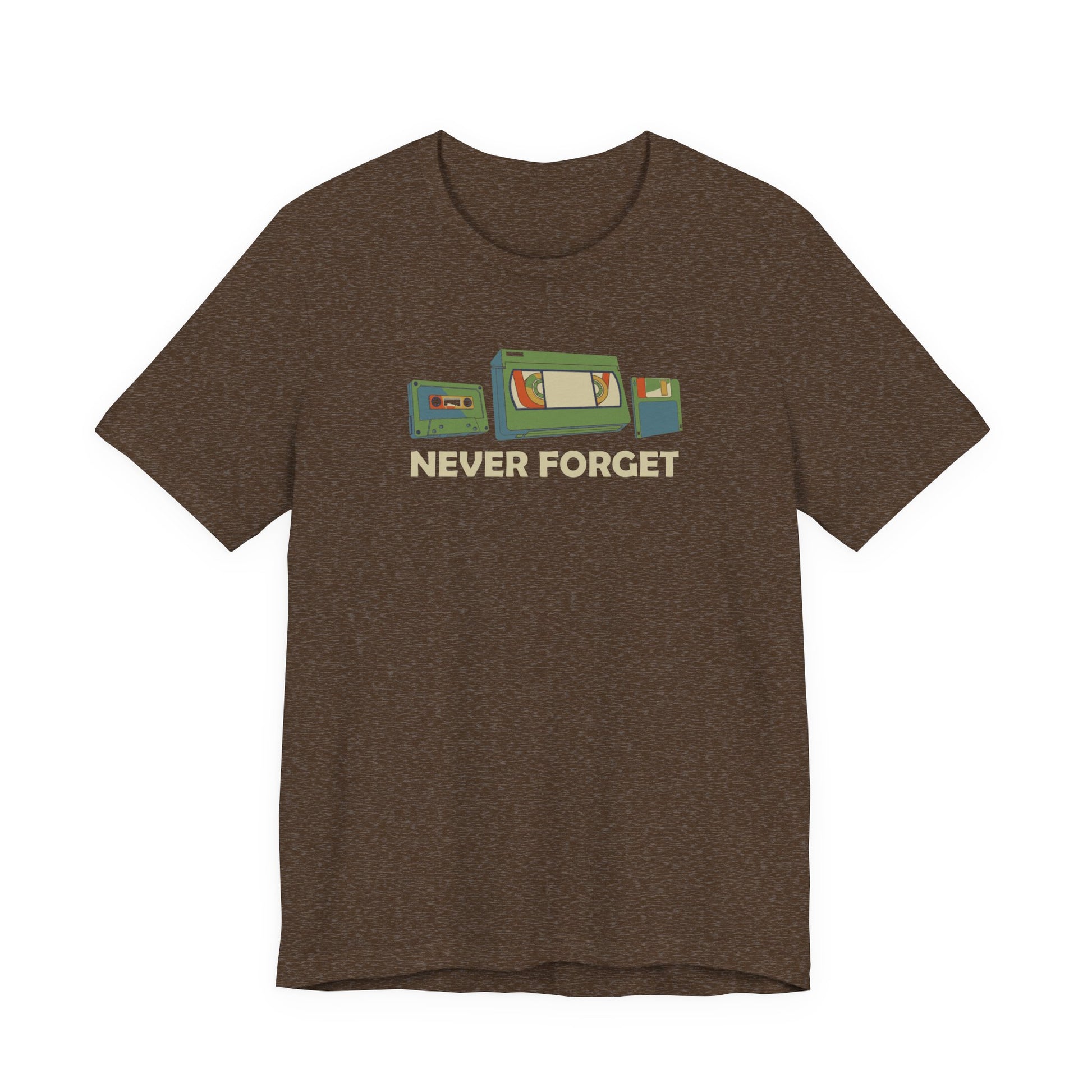Never Forget T-Shirt - Retro Cassette, VHS, and Floppy Disk Design - Goateez Style