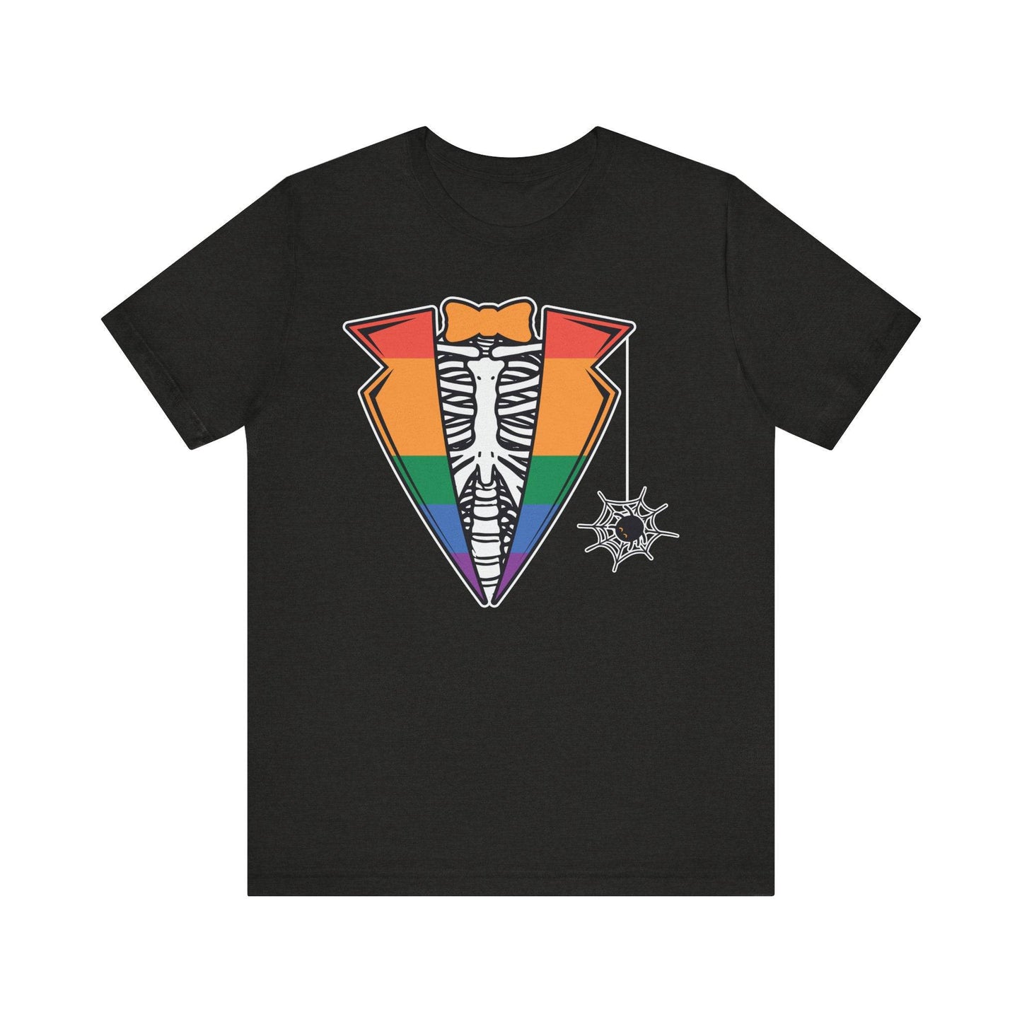 Skeleton Tuxedo Pride Flag T-Shirt - LGBTQ Halloween Costume Design - Goateez Style