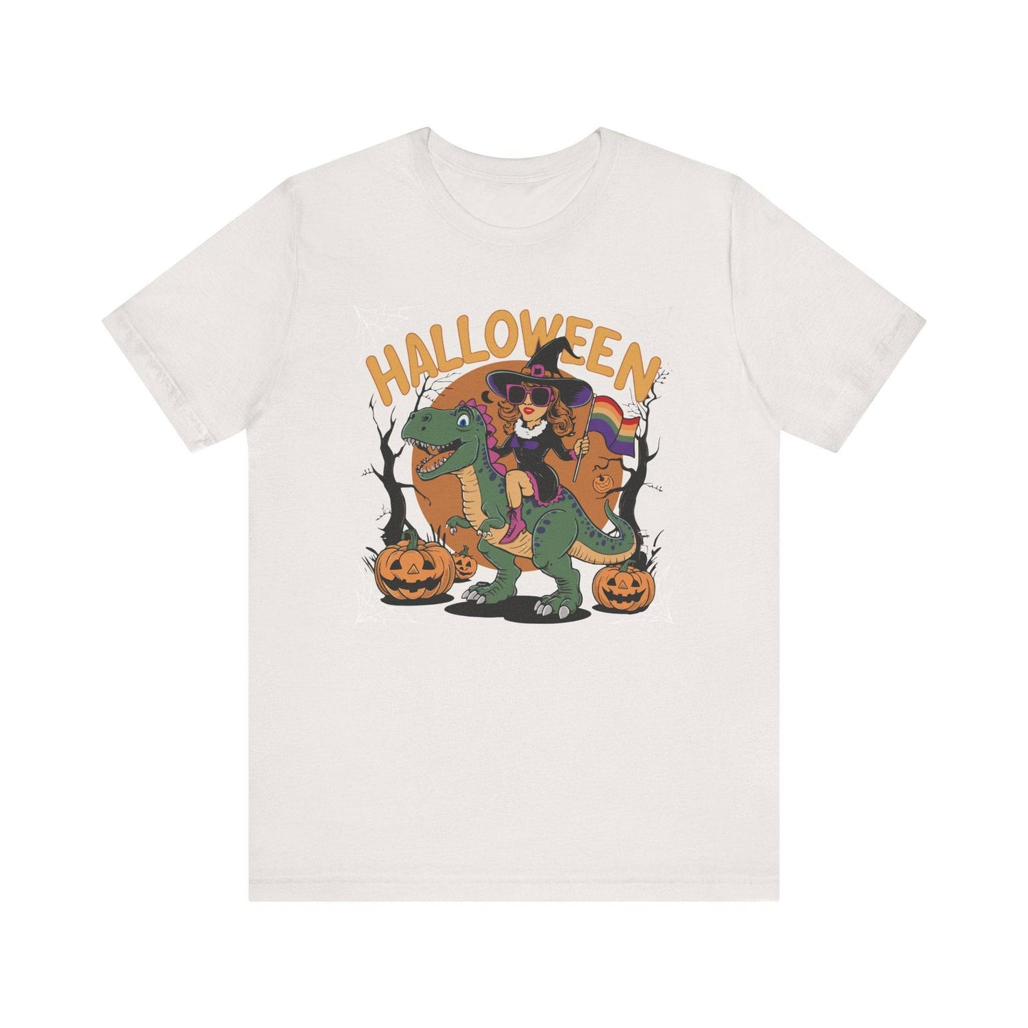 Halloween Witch and Dinosaur Pride T-Shirt - Fun LGBTQ Halloween Design - Goateez Style