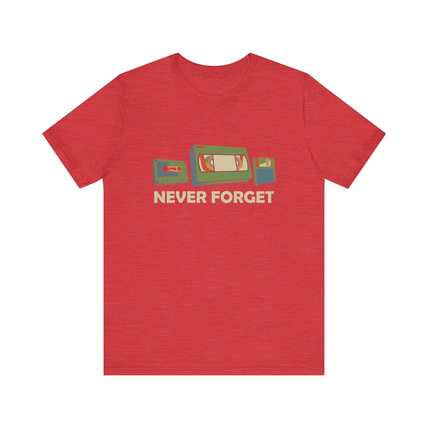 Never Forget T-Shirt - Retro Cassette, VHS, and Floppy Disk Design