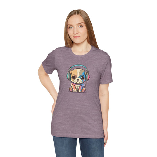 Adorable Dog with Headphones T-Shirt - Cute and Fun Design