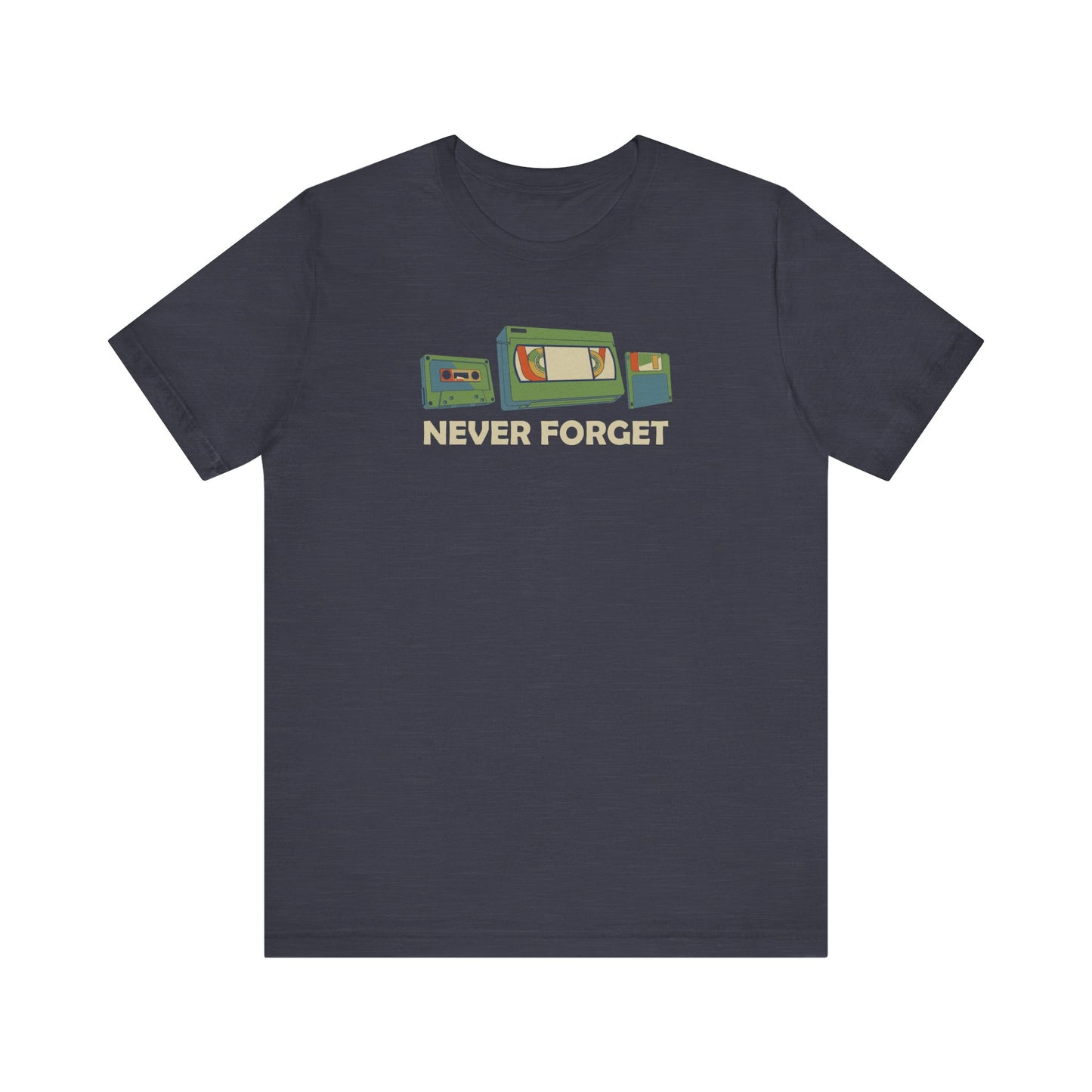 Never Forget T-Shirt - Retro Cassette, VHS, and Floppy Disk Design - Goateez Style