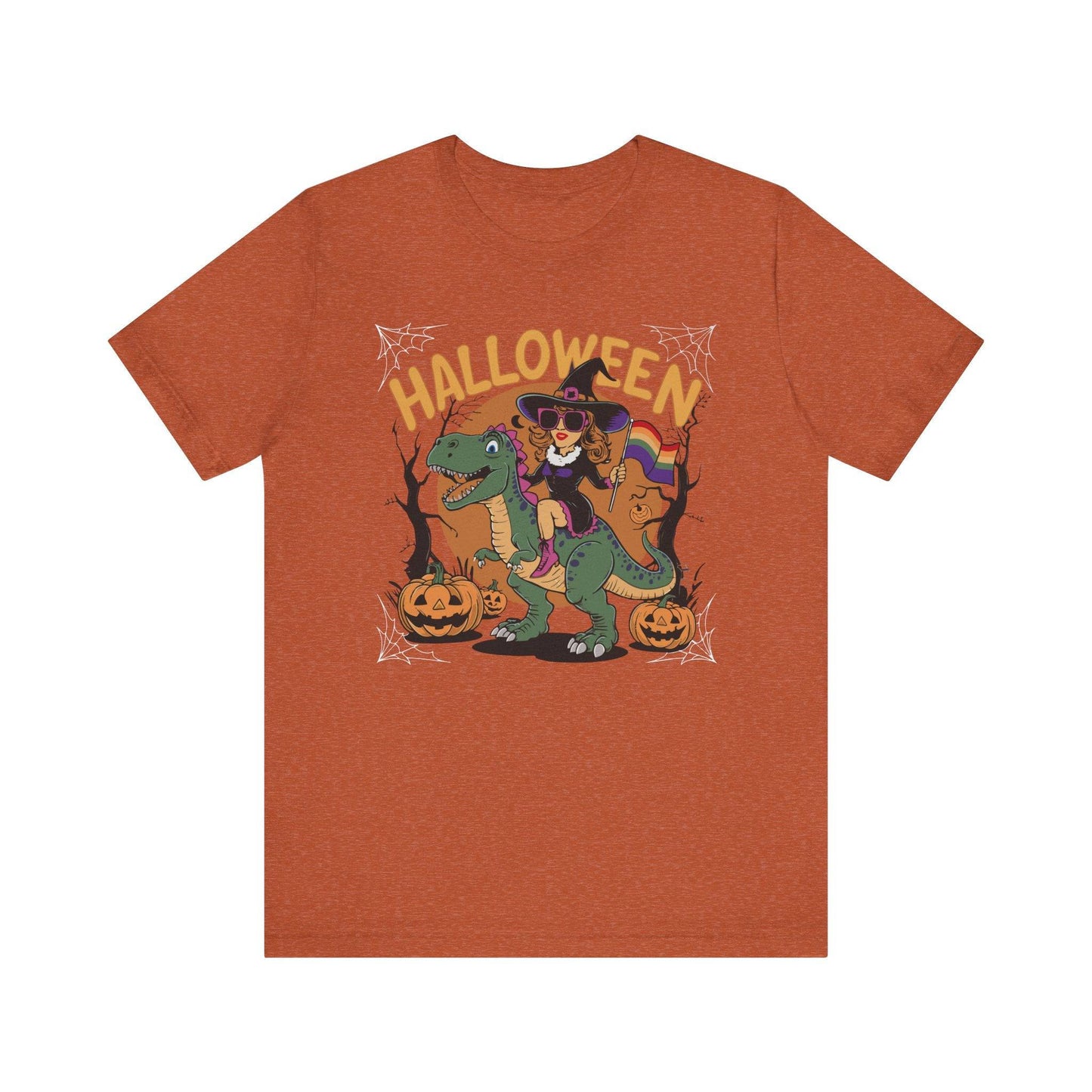 Halloween Witch and Dinosaur Pride T-Shirt - Fun LGBTQ Halloween Design - Goateez Style