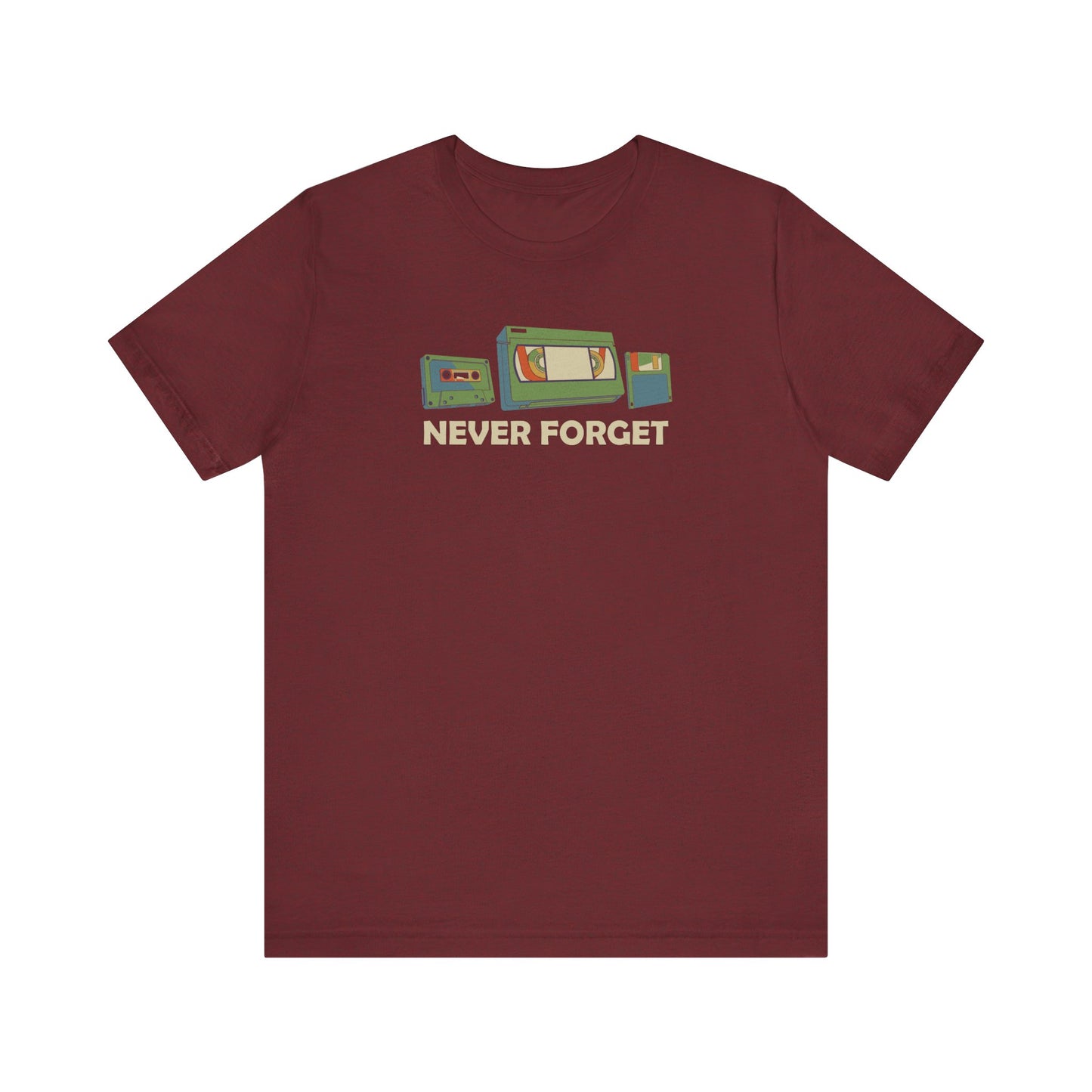 Never Forget T-Shirt - Retro Cassette, VHS, and Floppy Disk Design - Goateez Style