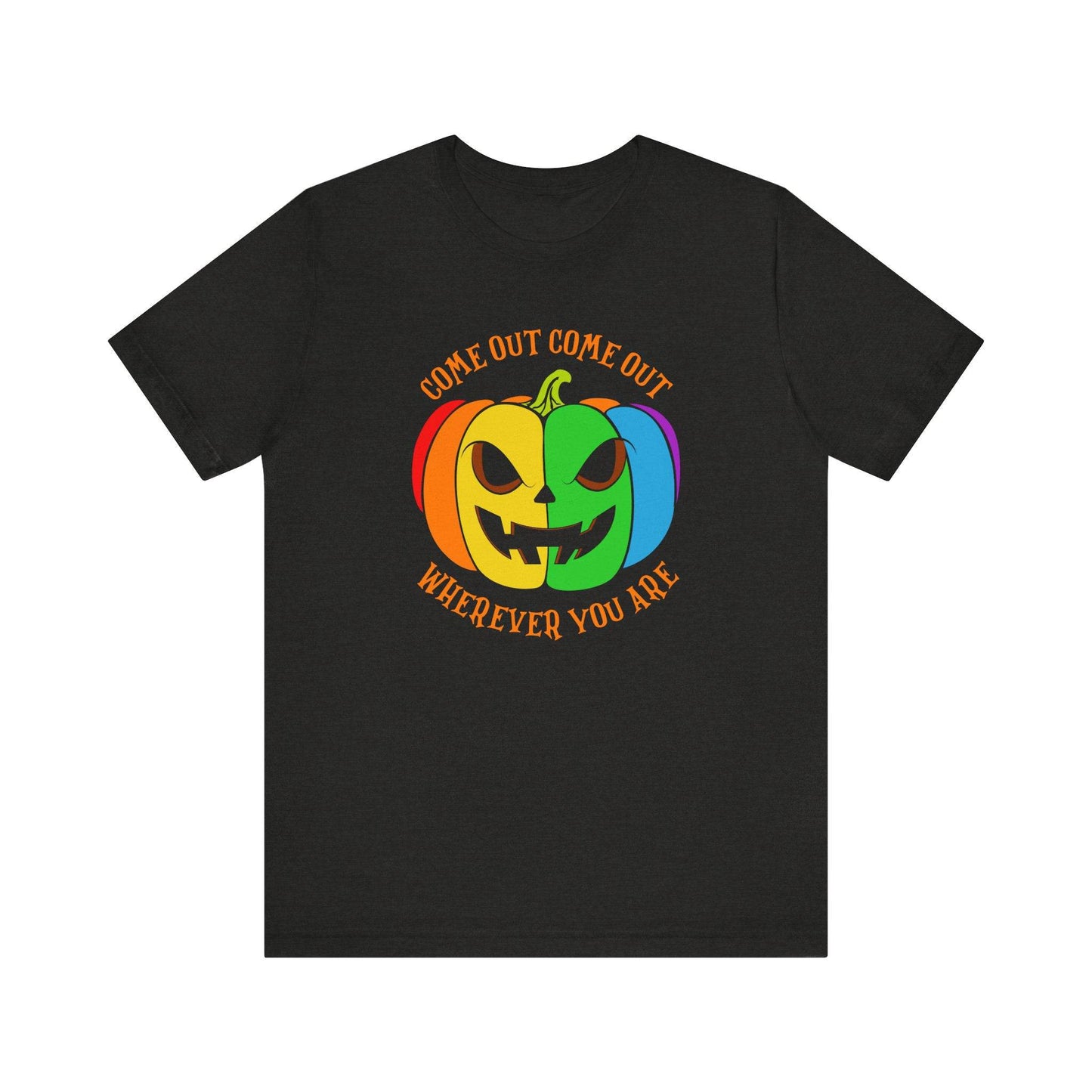 Come Out Wherever You Are LGBTQ Halloween T-Shirt - Rainbow Pumpkin Design - Goateez Style