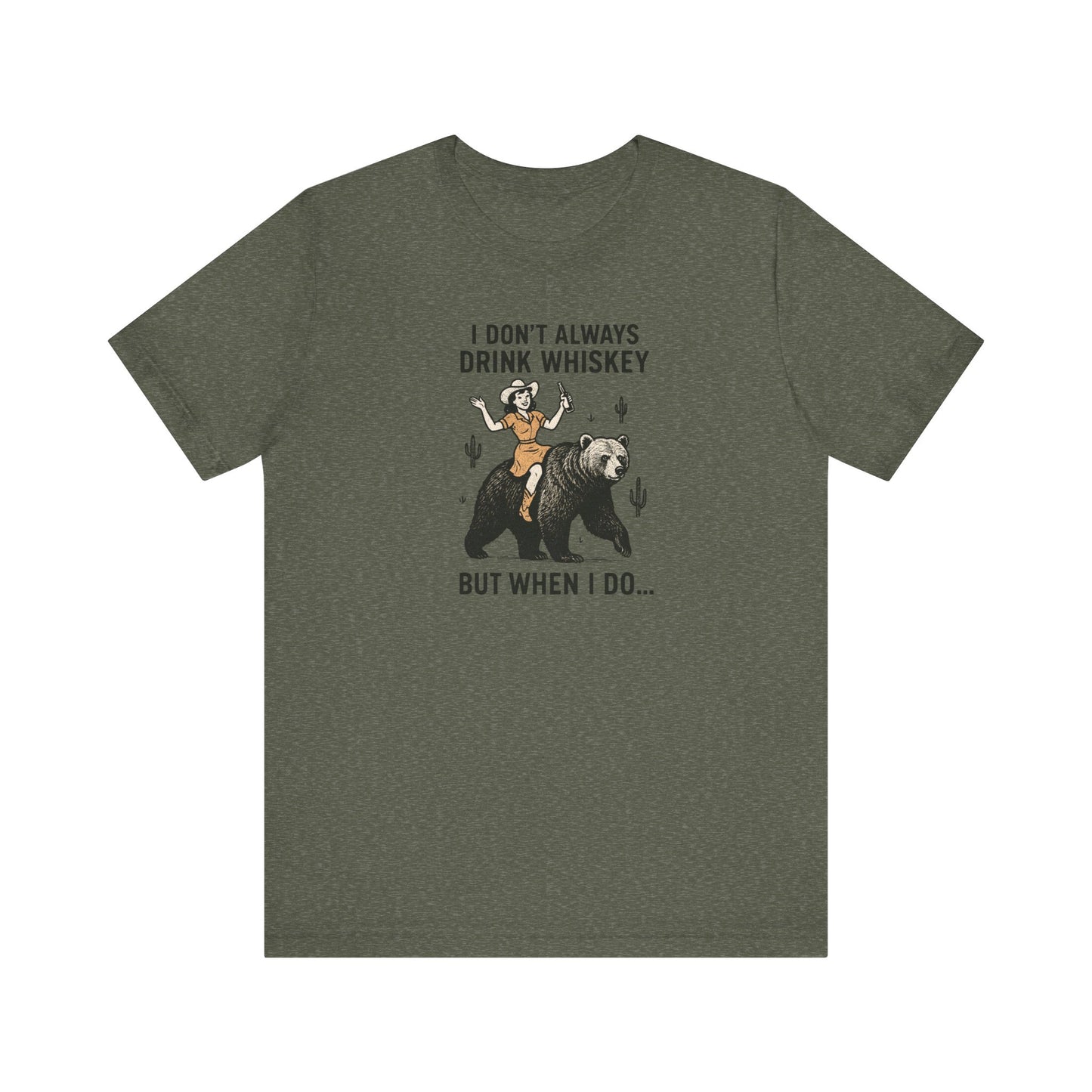 Whiskey Funny T-Shirt - Cowgirl Rides Bear Graphic Tee