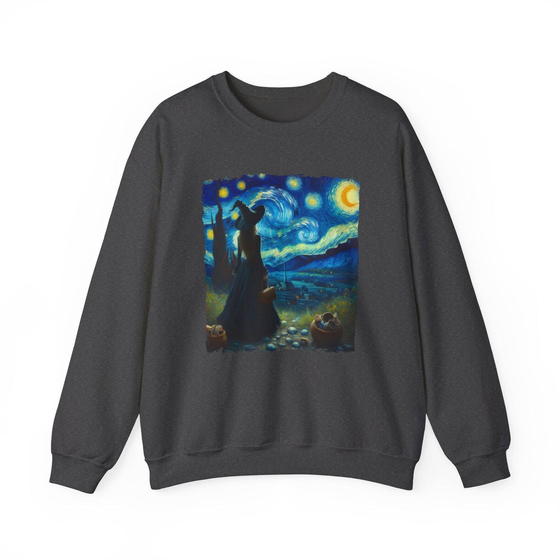 Witch Starry Night Sweatshirt - Van Gogh Inspired Halloween Art - Goateez Style