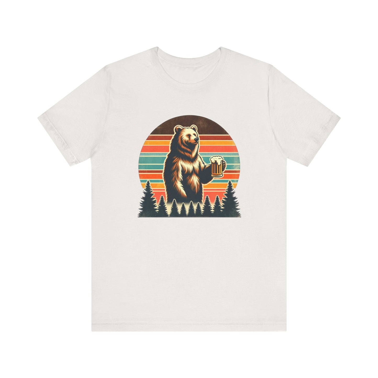 Retro Bear with Beer T-Shirt - Forest Sunset Graphic Tee