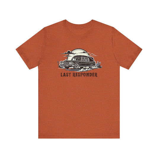 Last Responder Hearse Shirt - Spooky Halloween Graphic Tee, Gothic Horror Car T-Shirt, Creepy Graveyard Moon Design - Goateez Style