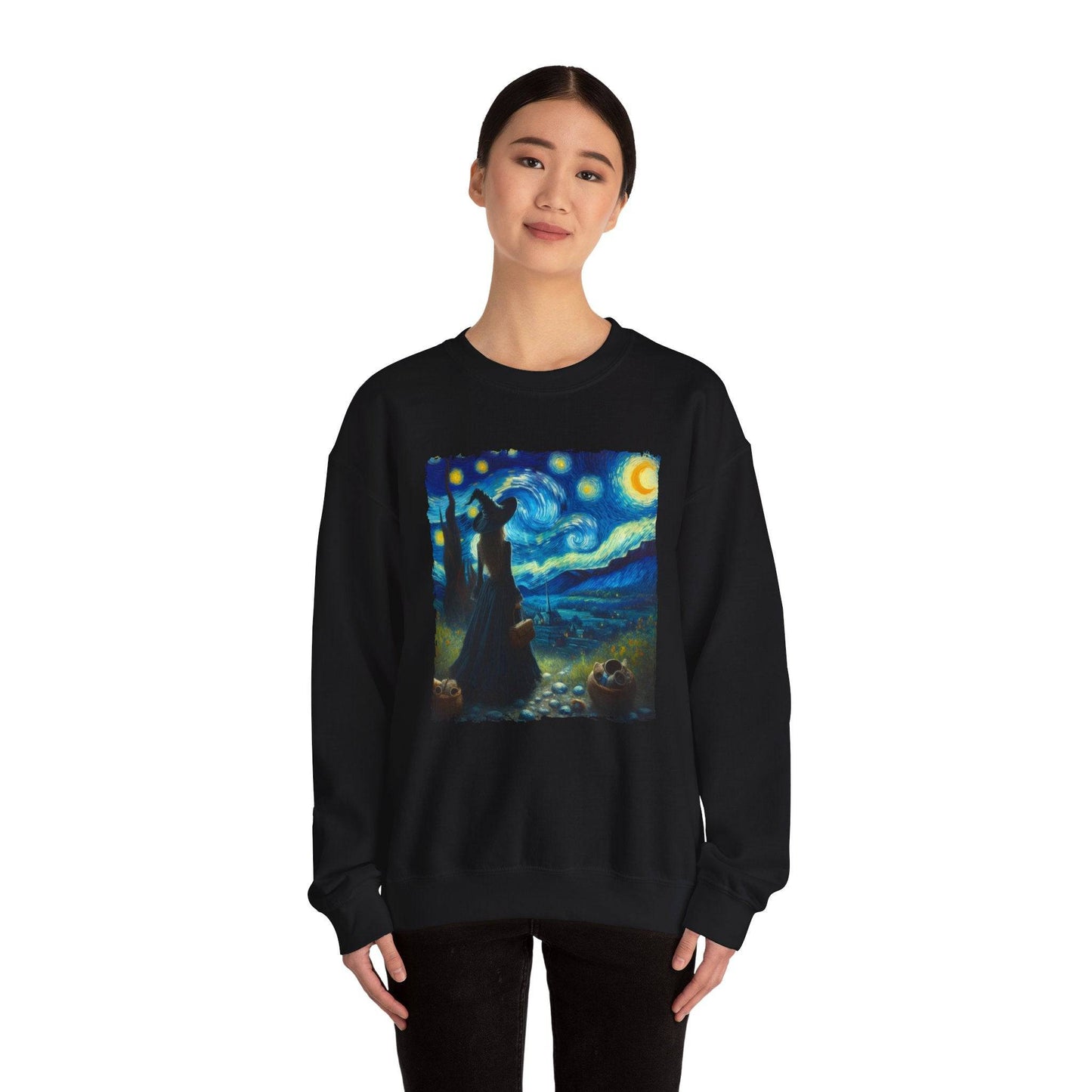 Witch Starry Night Sweatshirt - Van Gogh Inspired Halloween Art - Goateez Style