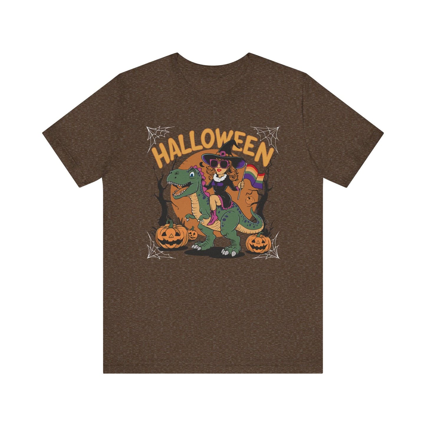 Halloween Witch and Dinosaur Pride T-Shirt - Fun LGBTQ Halloween Design - Goateez Style
