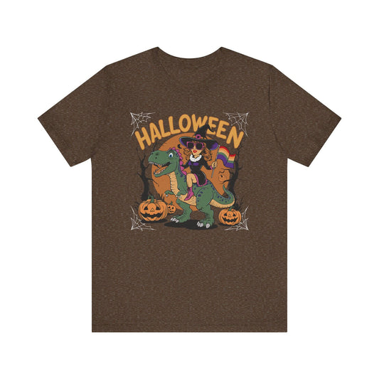 Halloween Witch and Dinosaur Pride T-Shirt - Fun LGBTQ Halloween Design - Goateez Style