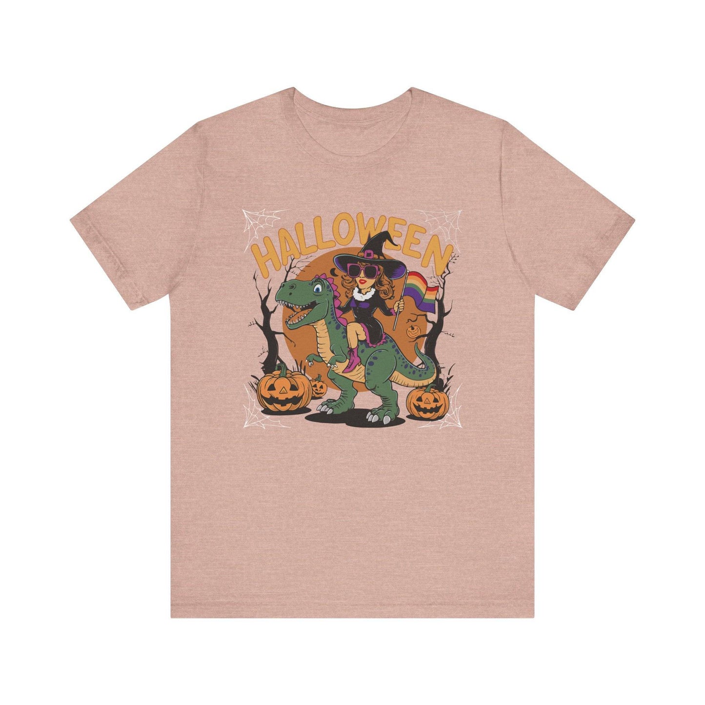 Halloween Witch and Dinosaur Pride T-Shirt - Fun LGBTQ Halloween Design - Goateez Style