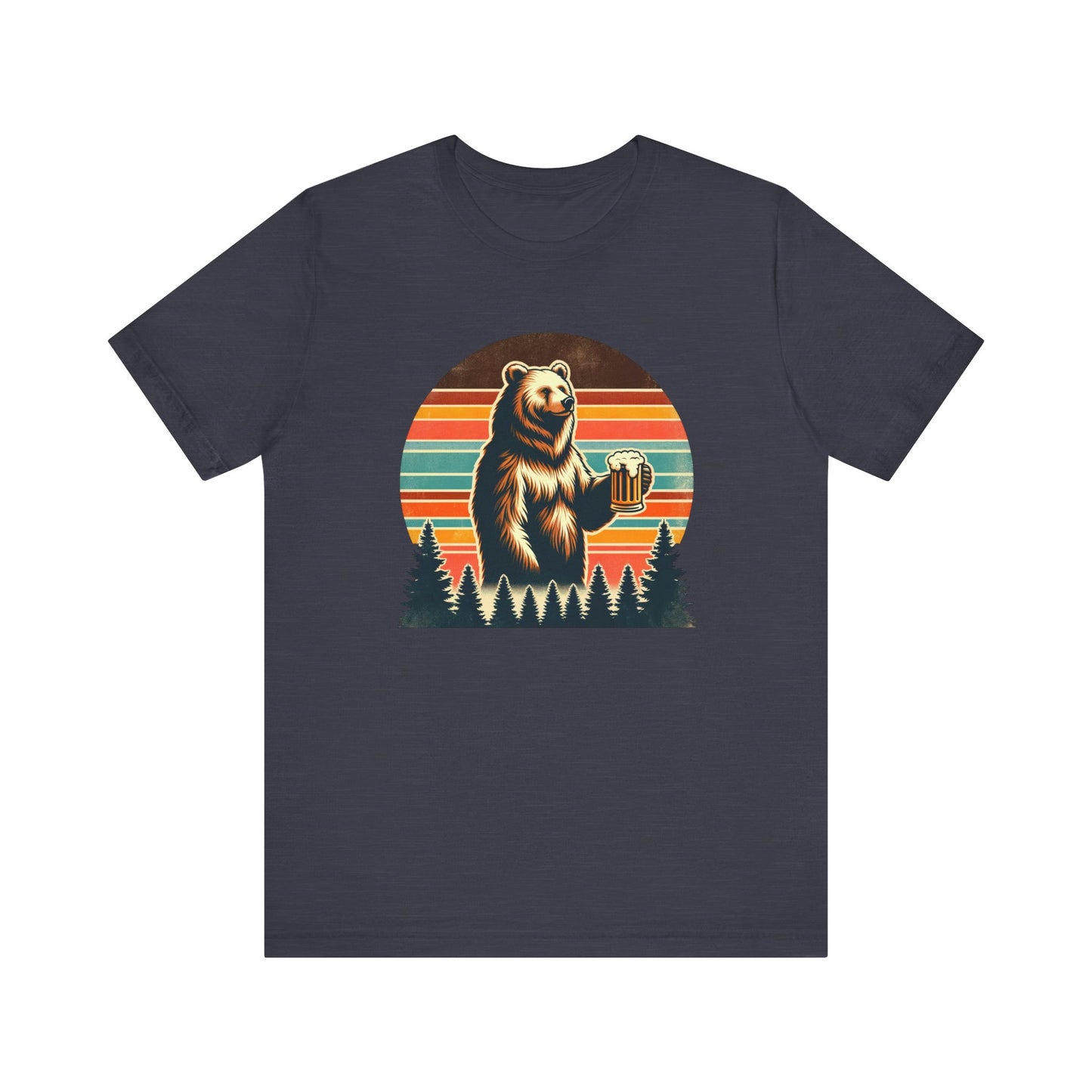 Retro Bear with Beer T-Shirt - Forest Sunset Graphic Tee