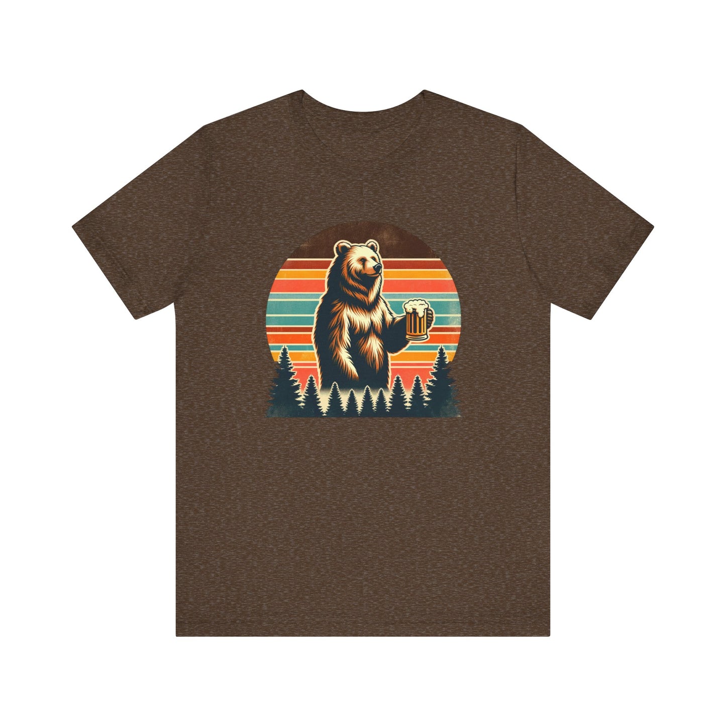 Retro Bear with Beer T-Shirt - Forest Sunset Graphic Tee