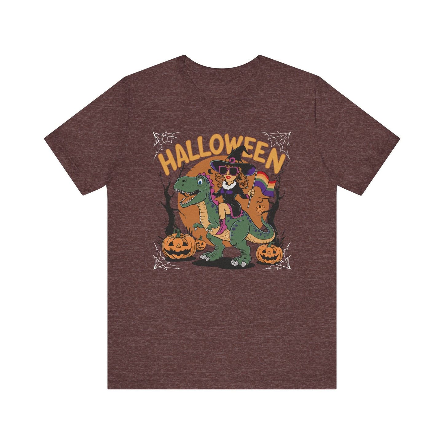 Halloween Witch and Dinosaur Pride T-Shirt - Fun LGBTQ Halloween Design - Goateez Style