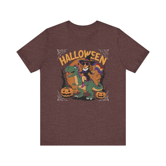 Halloween Witch and Dinosaur Pride T-Shirt - Fun LGBTQ Halloween Design - Goateez Style