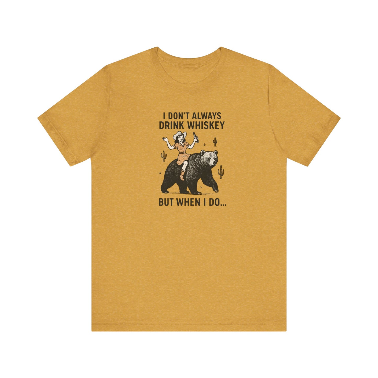Whiskey Funny T-Shirt - Cowgirl Rides Bear Graphic Tee