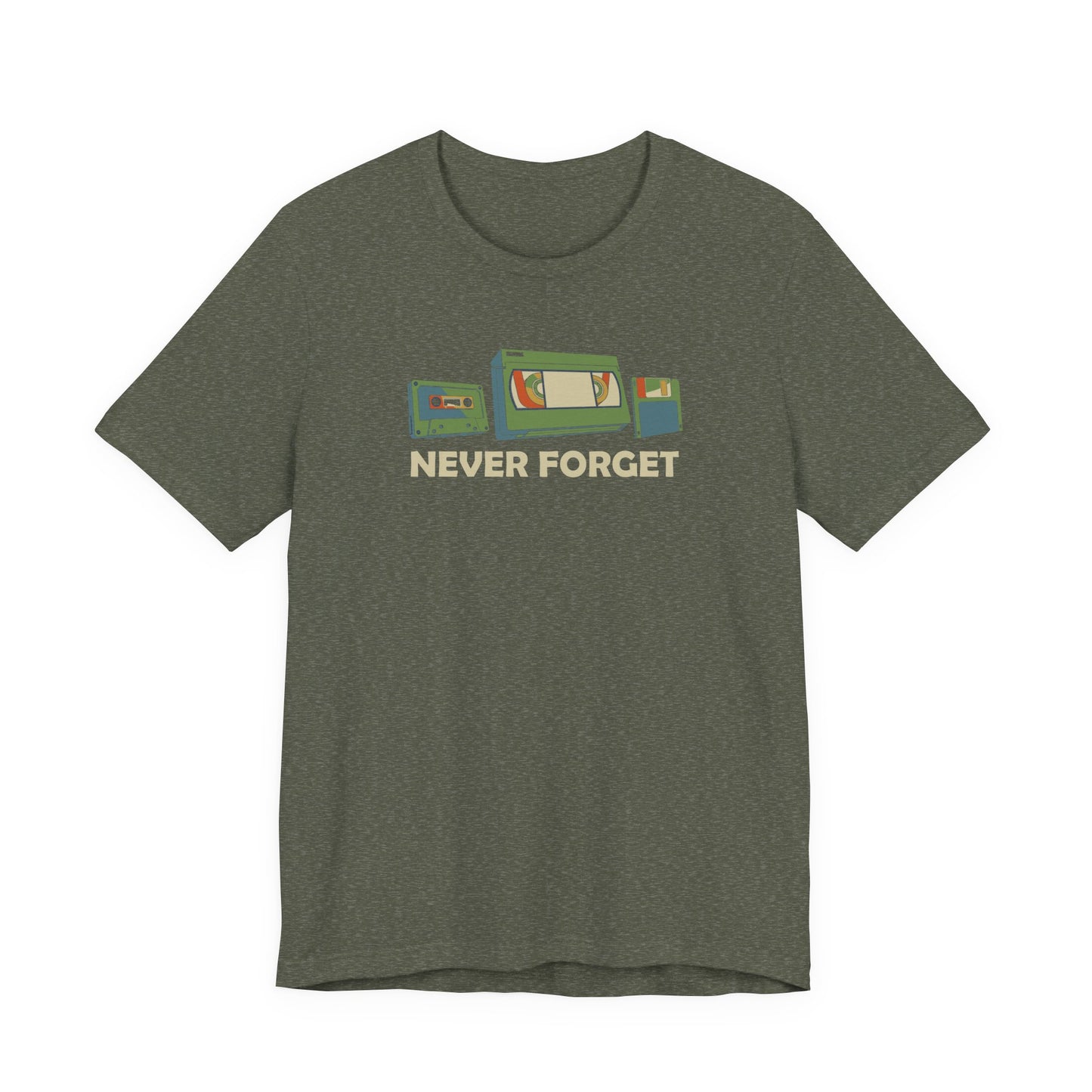 Never Forget T-Shirt - Retro Cassette, VHS, and Floppy Disk Design - Goateez Style