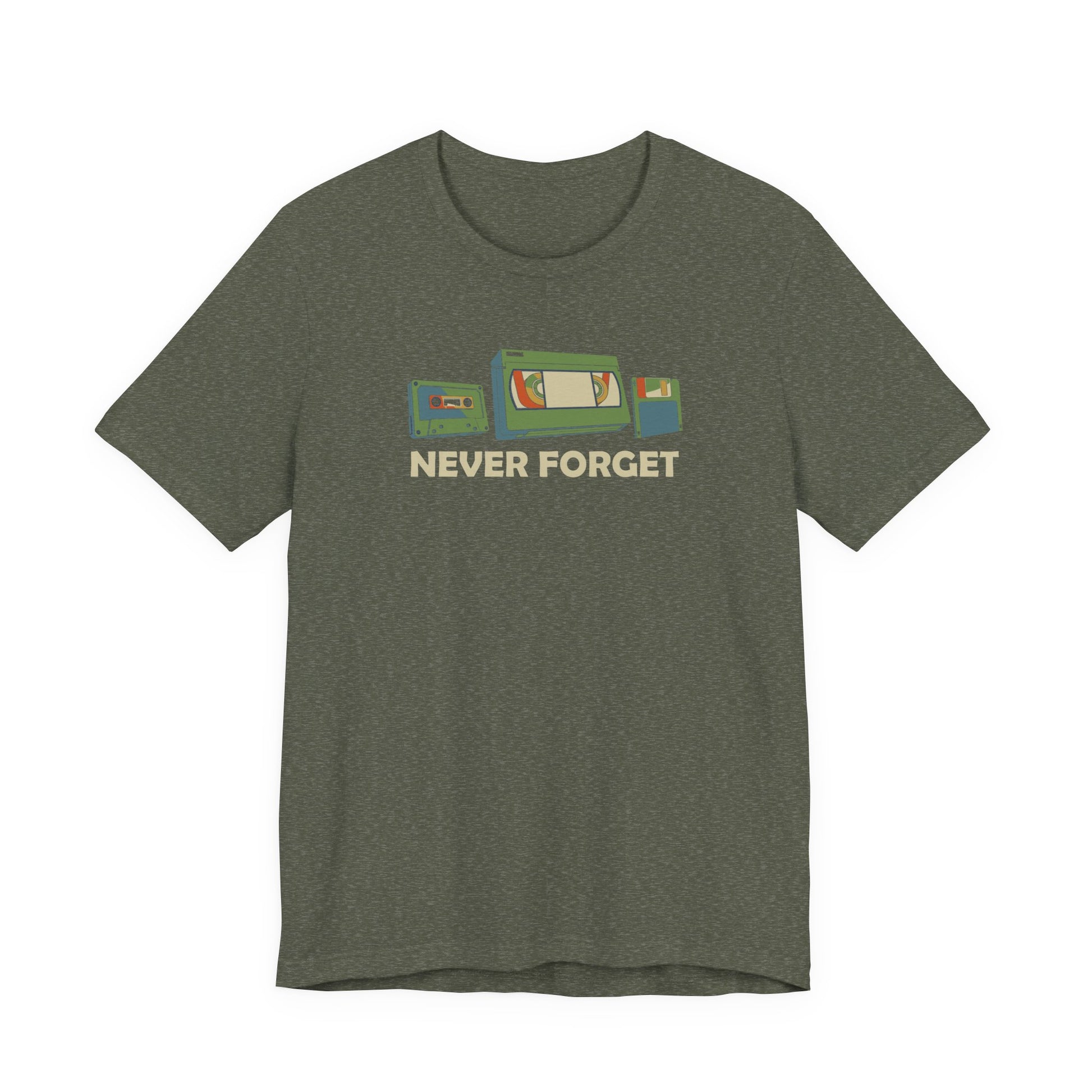 Never Forget T-Shirt - Retro Cassette, VHS, and Floppy Disk Design - Goateez Style