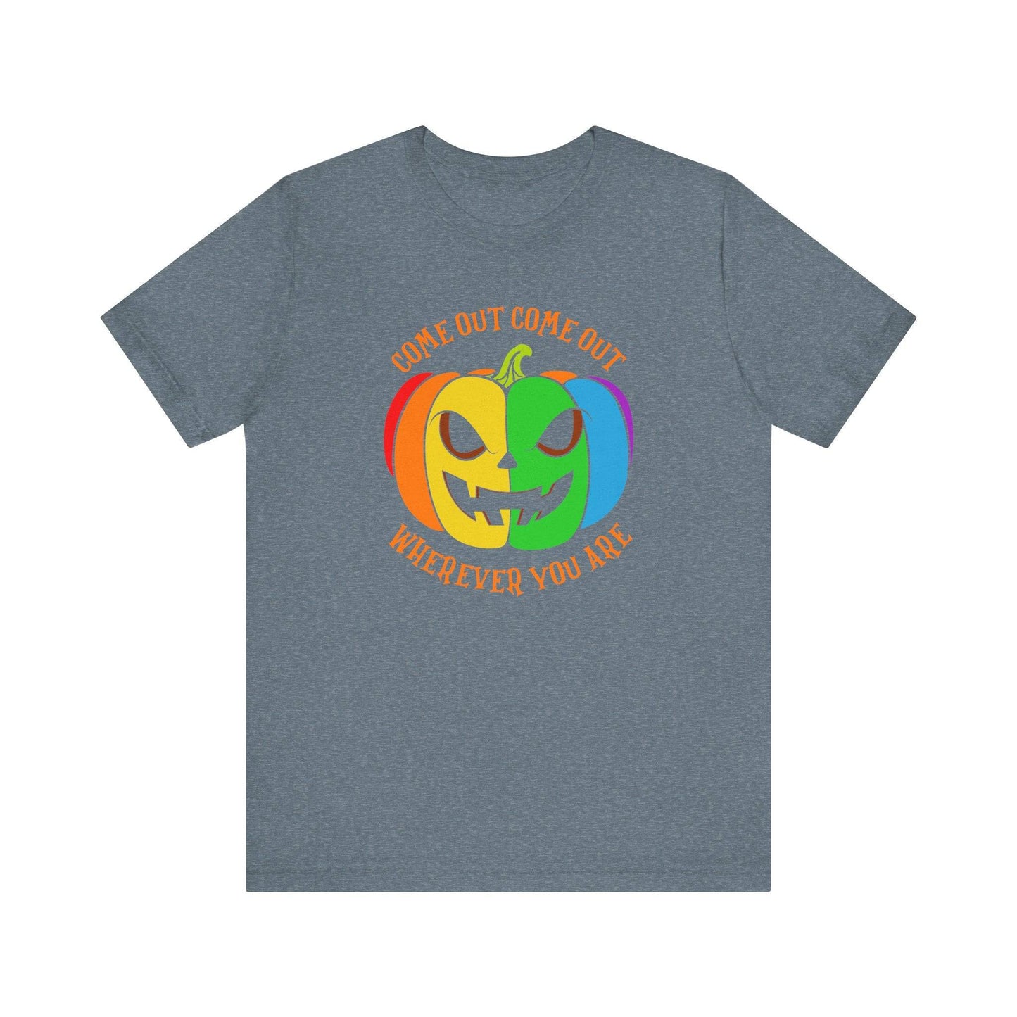 Come Out Wherever You Are LGBTQ Halloween T-Shirt - Rainbow Pumpkin Design - Goateez Style