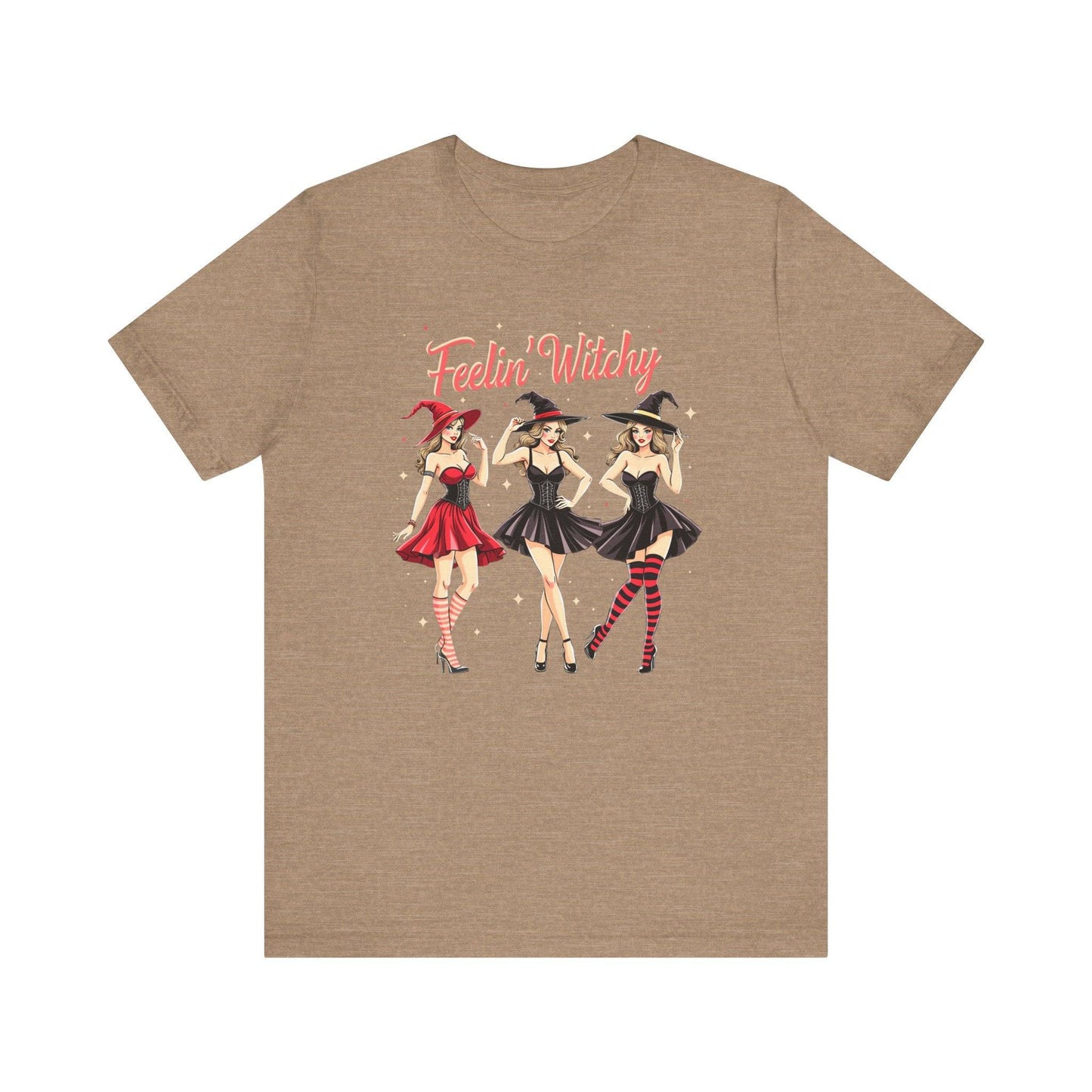 Feelin' Witchy Halloween T-Shirt - Witchy Vibes Cute Witch Trio - Goateez Style