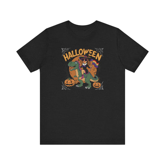 Halloween Witch and Dinosaur Pride T-Shirt - Fun LGBTQ Halloween Design - Goateez Style