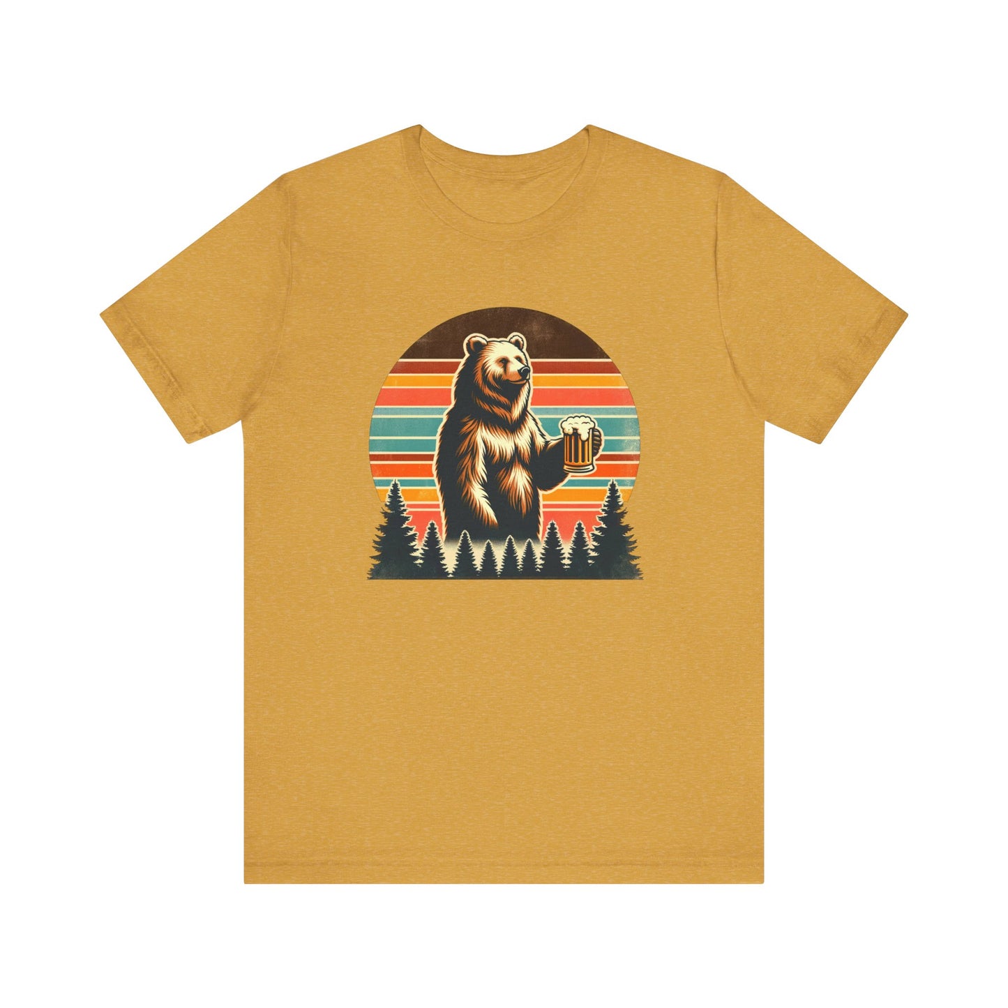 Retro Bear with Beer T-Shirt - Forest Sunset Graphic Tee