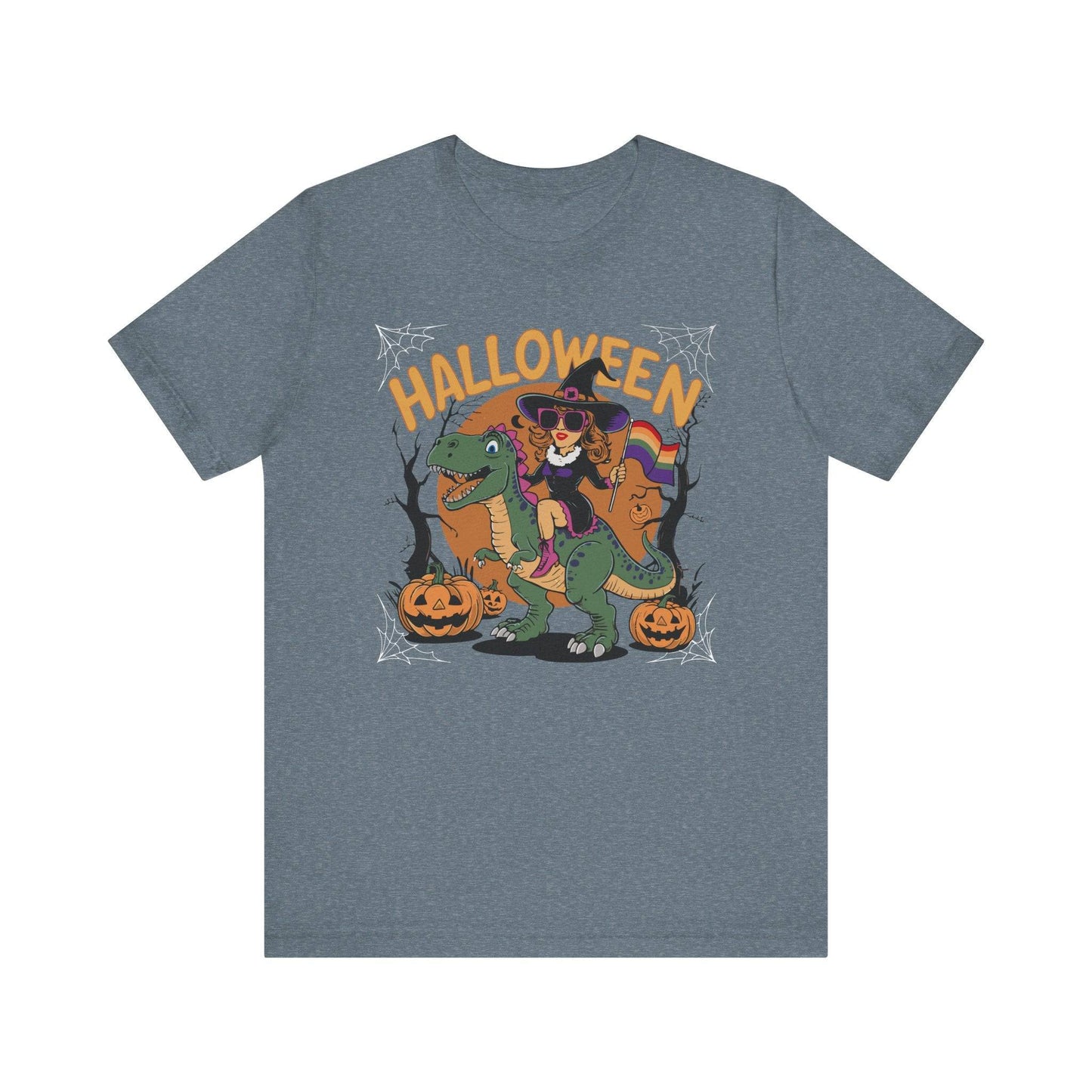 Halloween Witch and Dinosaur Pride T-Shirt - Fun LGBTQ Halloween Design - Goateez Style