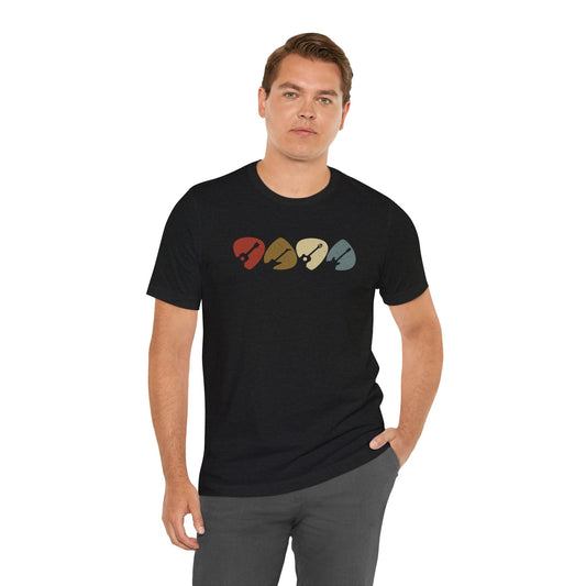 Retro Vintage Guitar Picks T-Shirt - Musician's Graphic Tee for Guitar Lovers