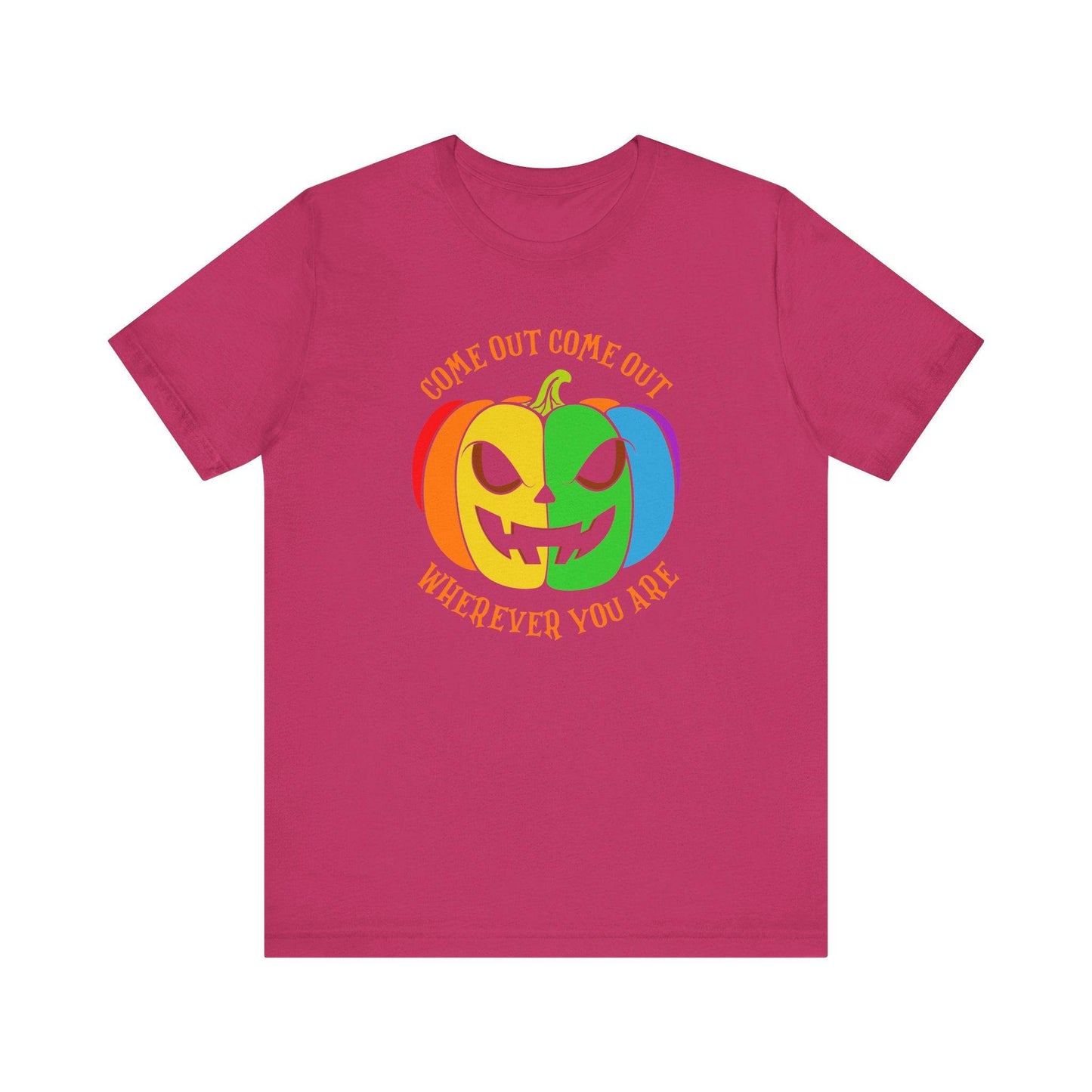 Come Out Wherever You Are LGBTQ Halloween T-Shirt - Rainbow Pumpkin Design - Goateez Style