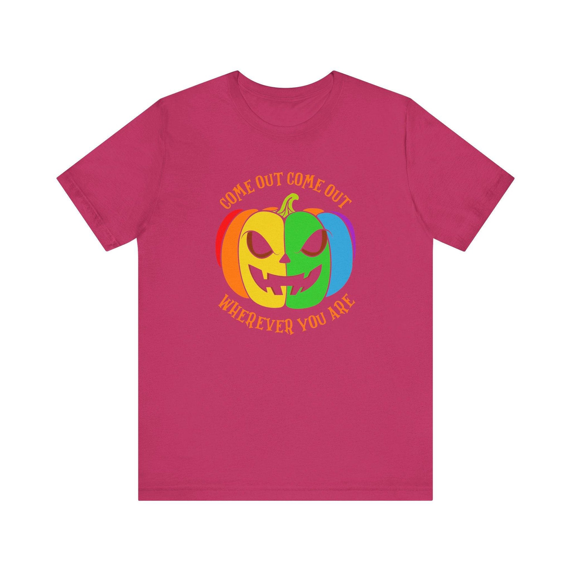 Come Out Wherever You Are LGBTQ Halloween T-Shirt - Rainbow Pumpkin Design - Goateez Style