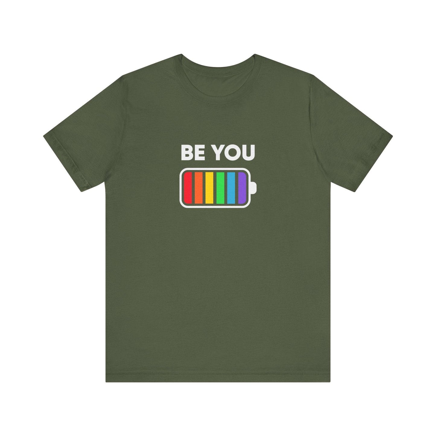 Be You LGBTQ+ Rainbow Pride T-Shirt - Colorful Battery Design - Goateez Style