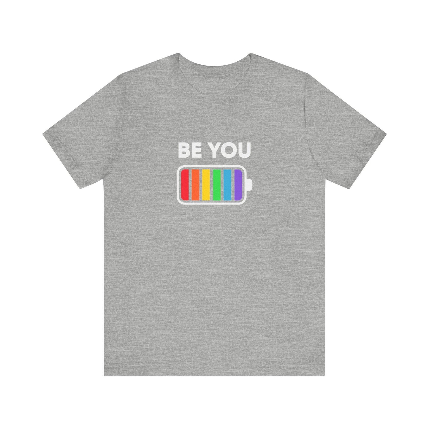 Be You LGBTQ+ Rainbow Pride T-Shirt - Colorful Battery Design - Goateez Style