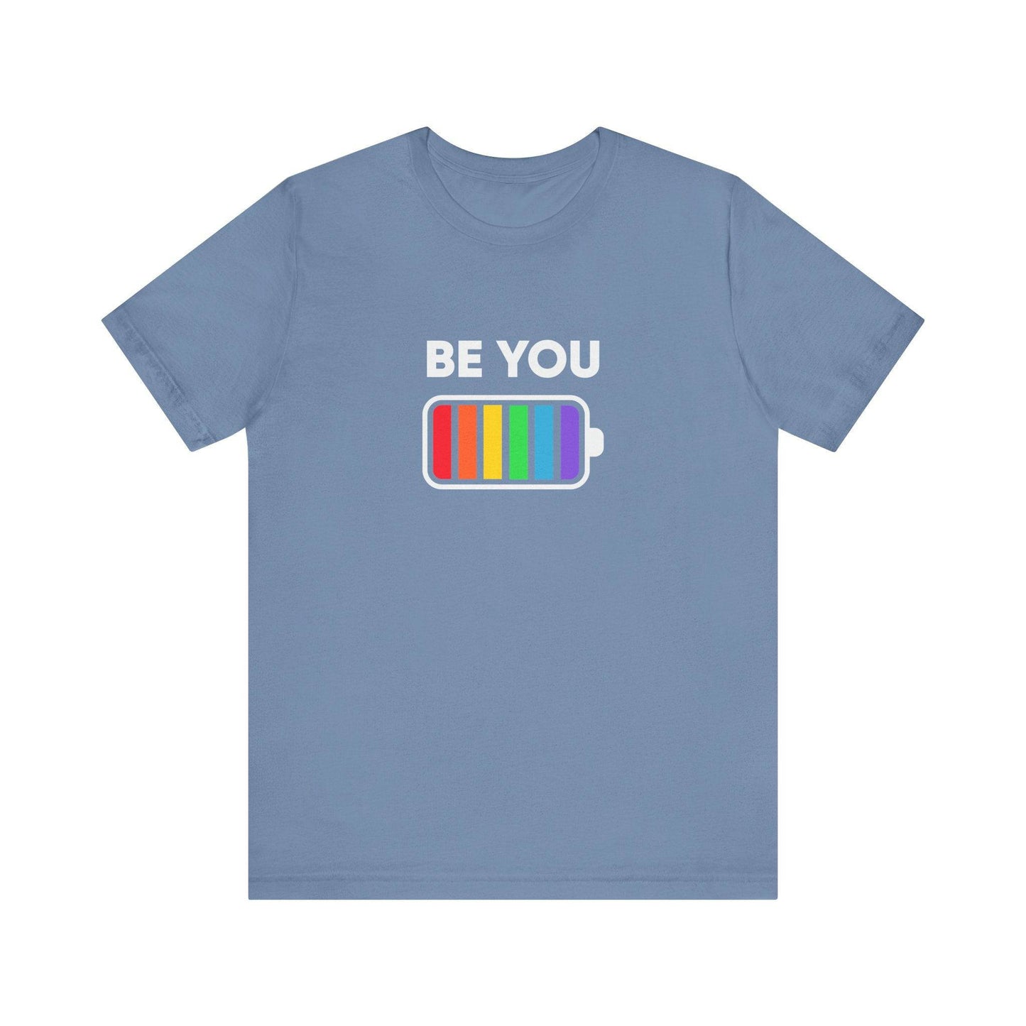 Be You LGBTQ+ Rainbow Pride T-Shirt - Colorful Battery Design - Goateez Style