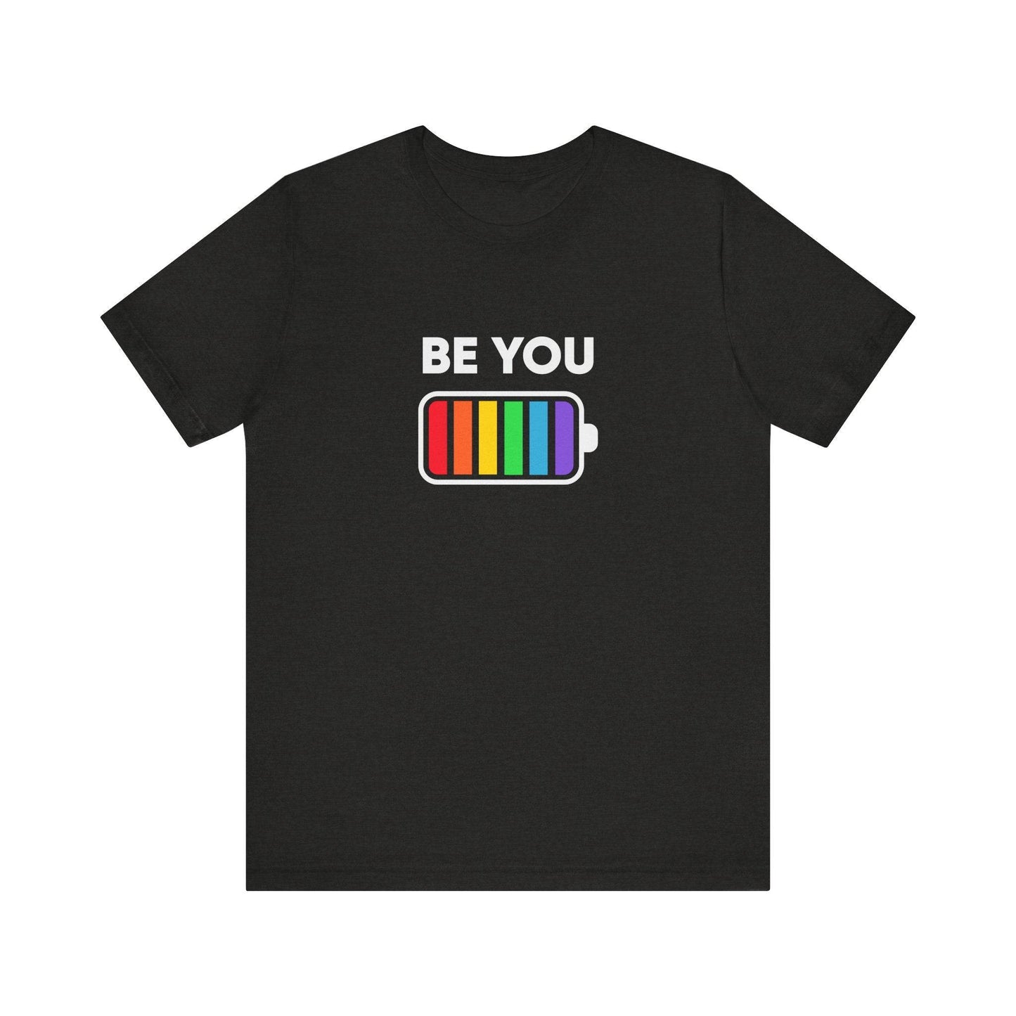 Be You LGBTQ+ Rainbow Pride T-Shirt - Colorful Battery Design - Goateez Style