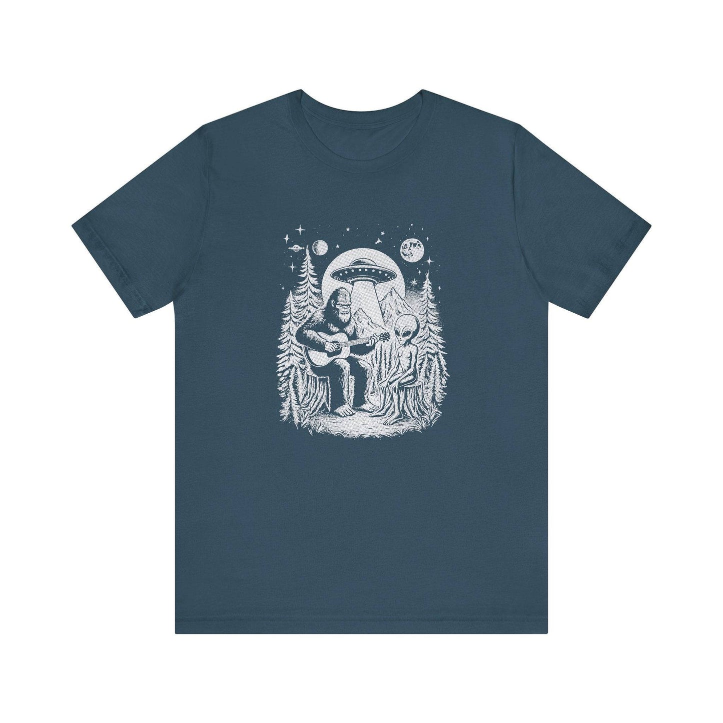 Bigfoot and Alien Guitar T-Shirt - Funny Sci - Fi Design - Goateez Style