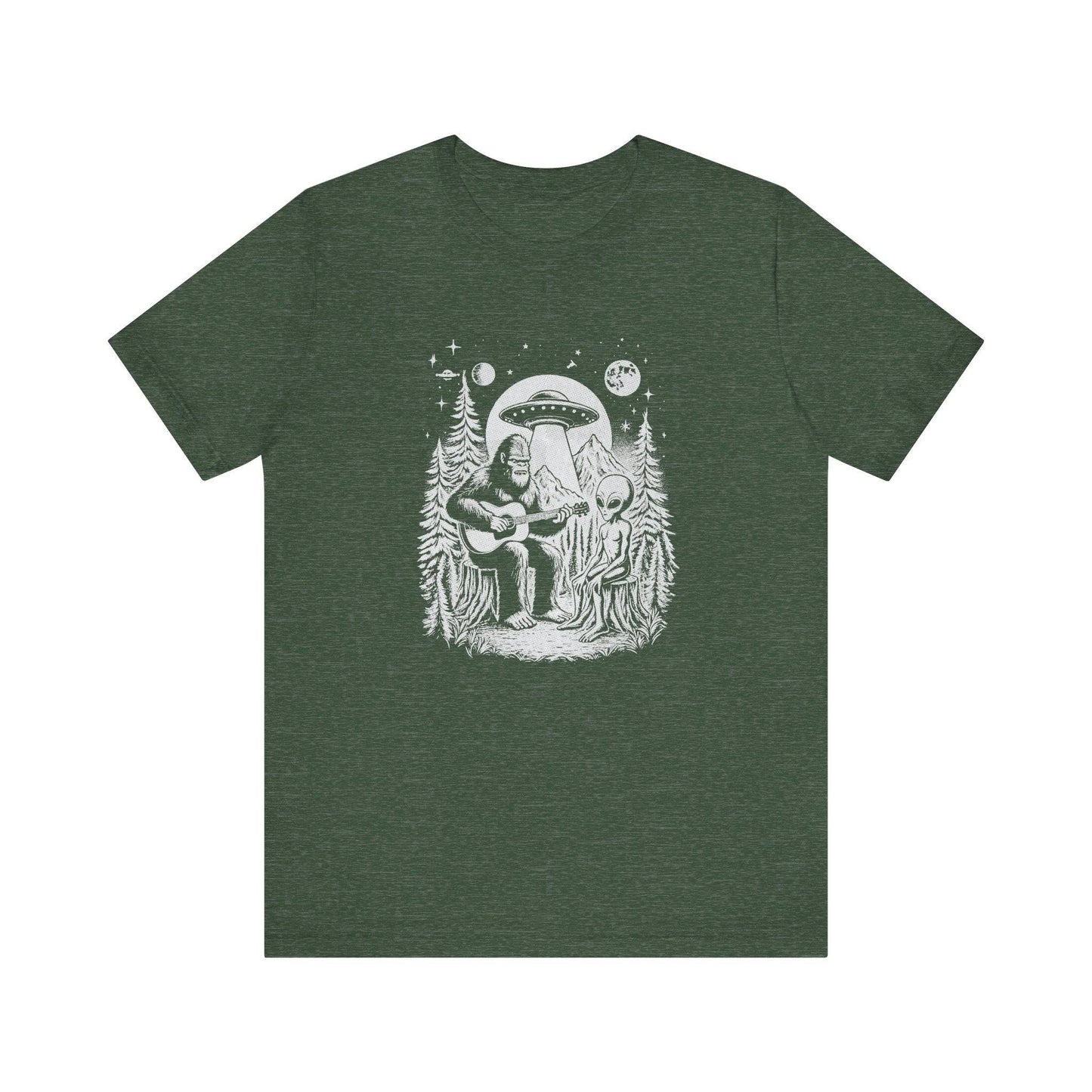 Bigfoot and Alien Guitar T-Shirt - Funny Sci - Fi Design - Goateez Style