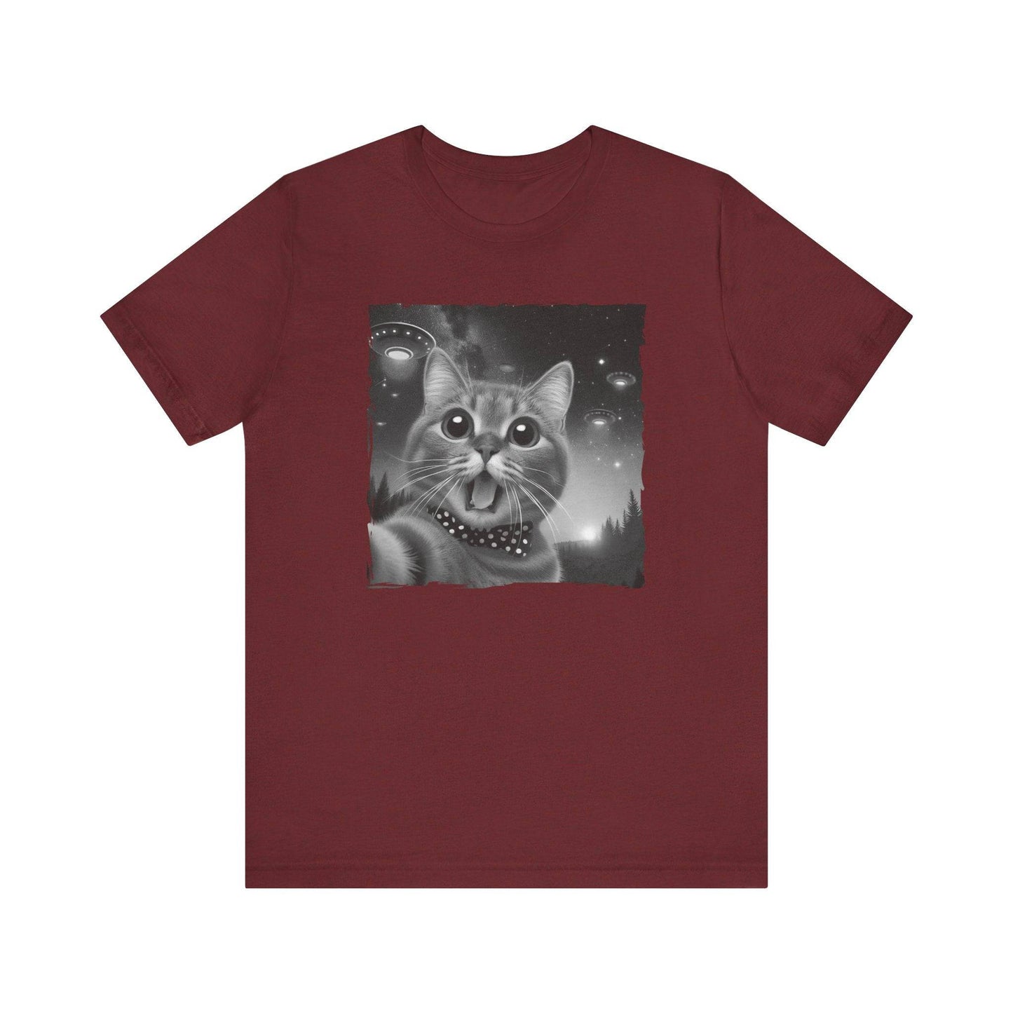 Cat Selfie with UFOs T-Shirt - Funny Alien Encounter Design - Goateez Style