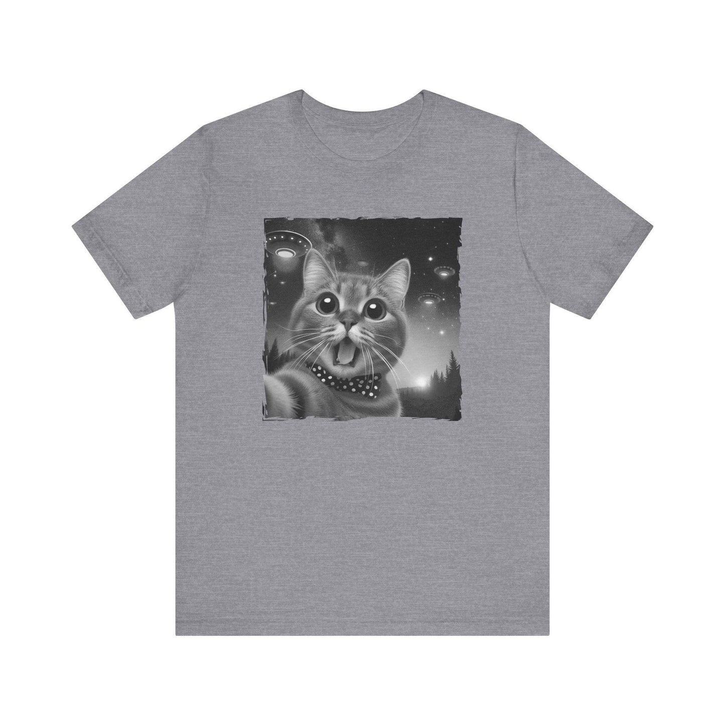 Cat Selfie with UFOs T-Shirt - Funny Alien Encounter Design - Goateez Style