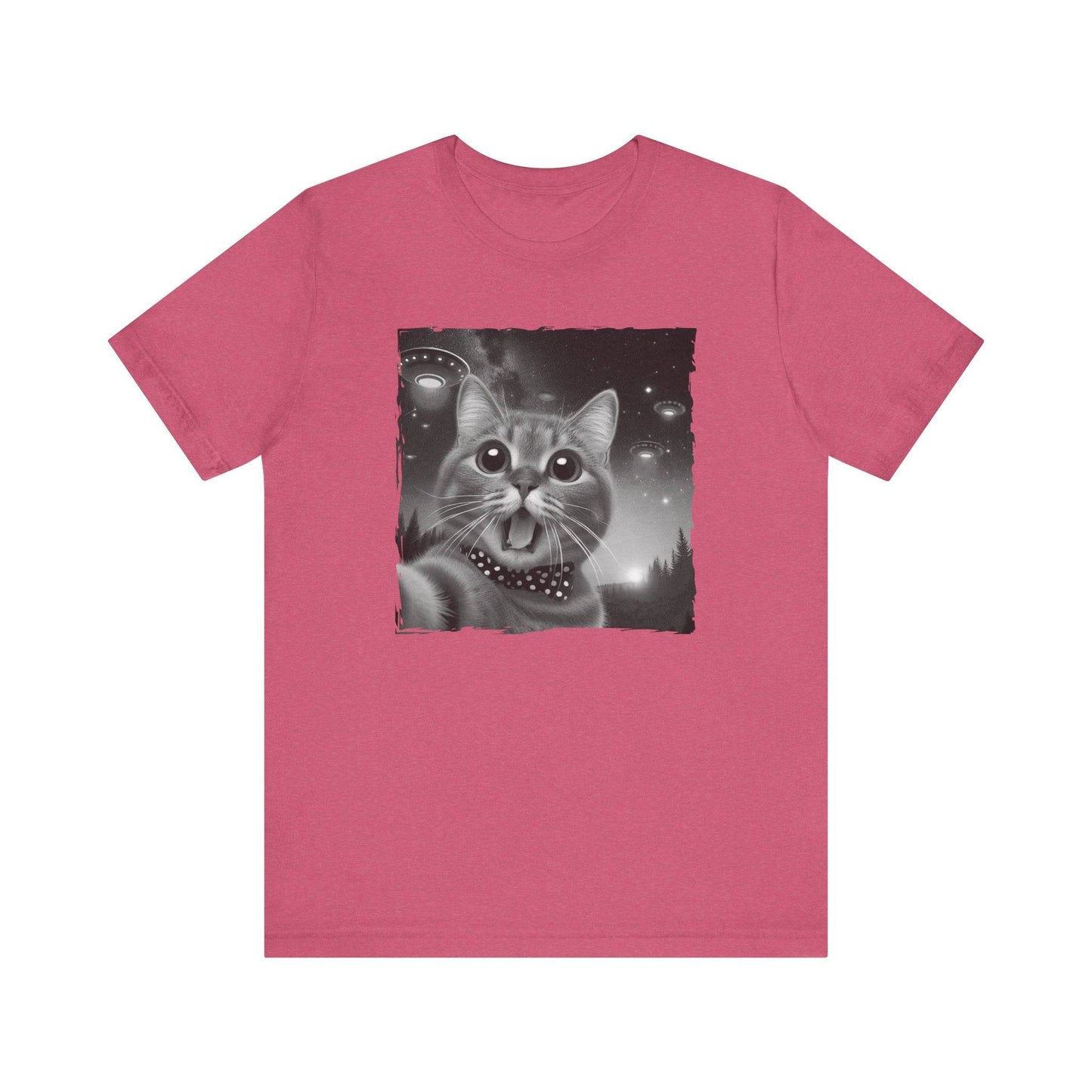 Cat Selfie with UFOs T-Shirt - Funny Alien Encounter Design - Goateez Style