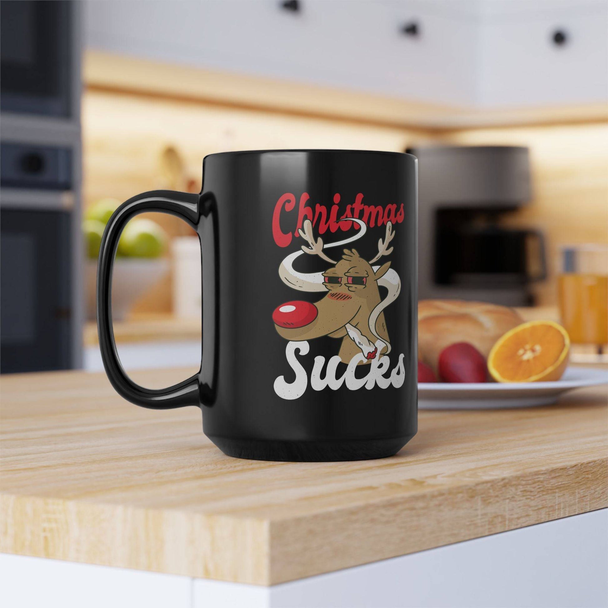 Christmas Sucks Reindeer Mug - Funny 15oz Ceramic Holiday Coffee Cup - Goateez Style