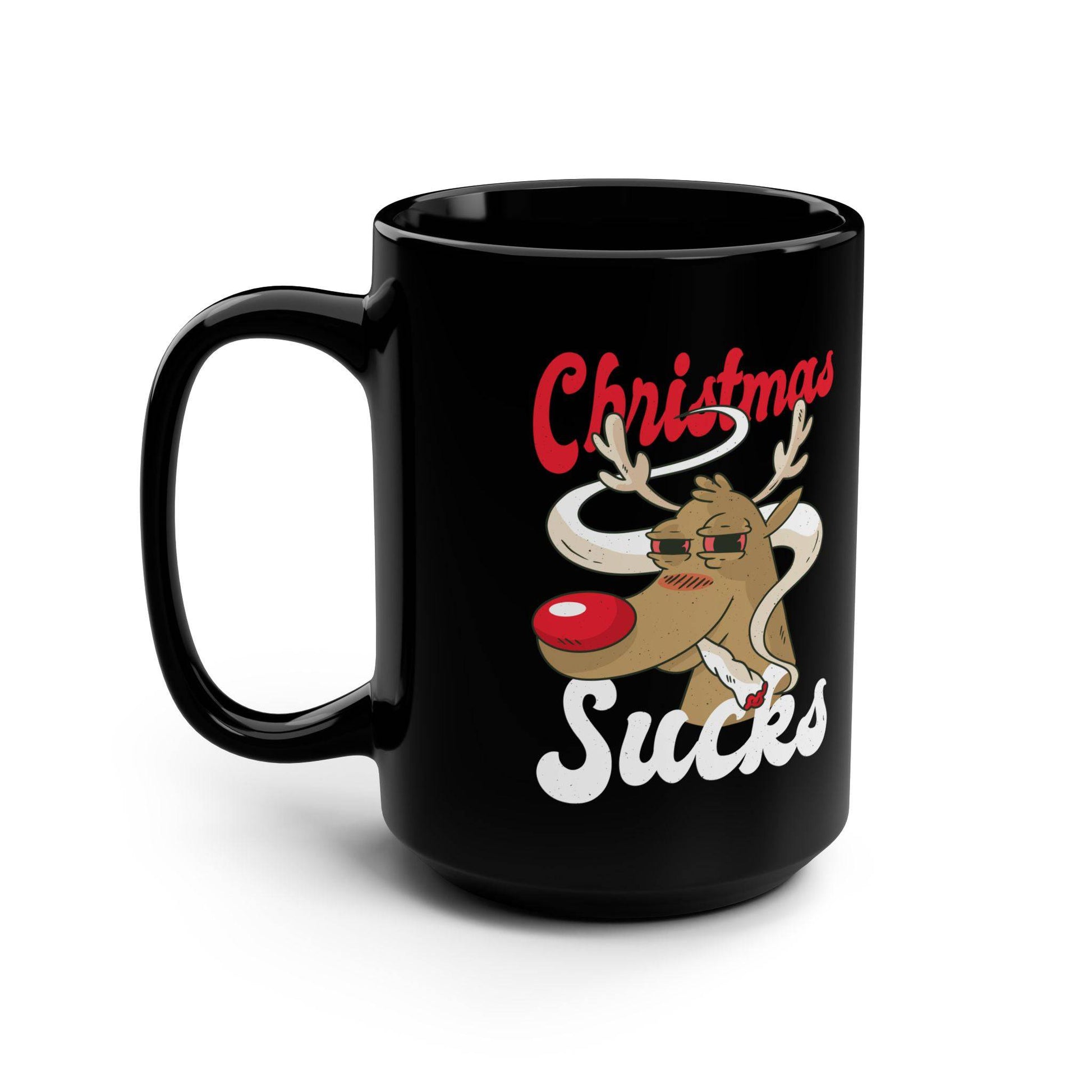 Christmas Sucks Reindeer Mug - Funny 15oz Ceramic Holiday Coffee Cup - Goateez Style