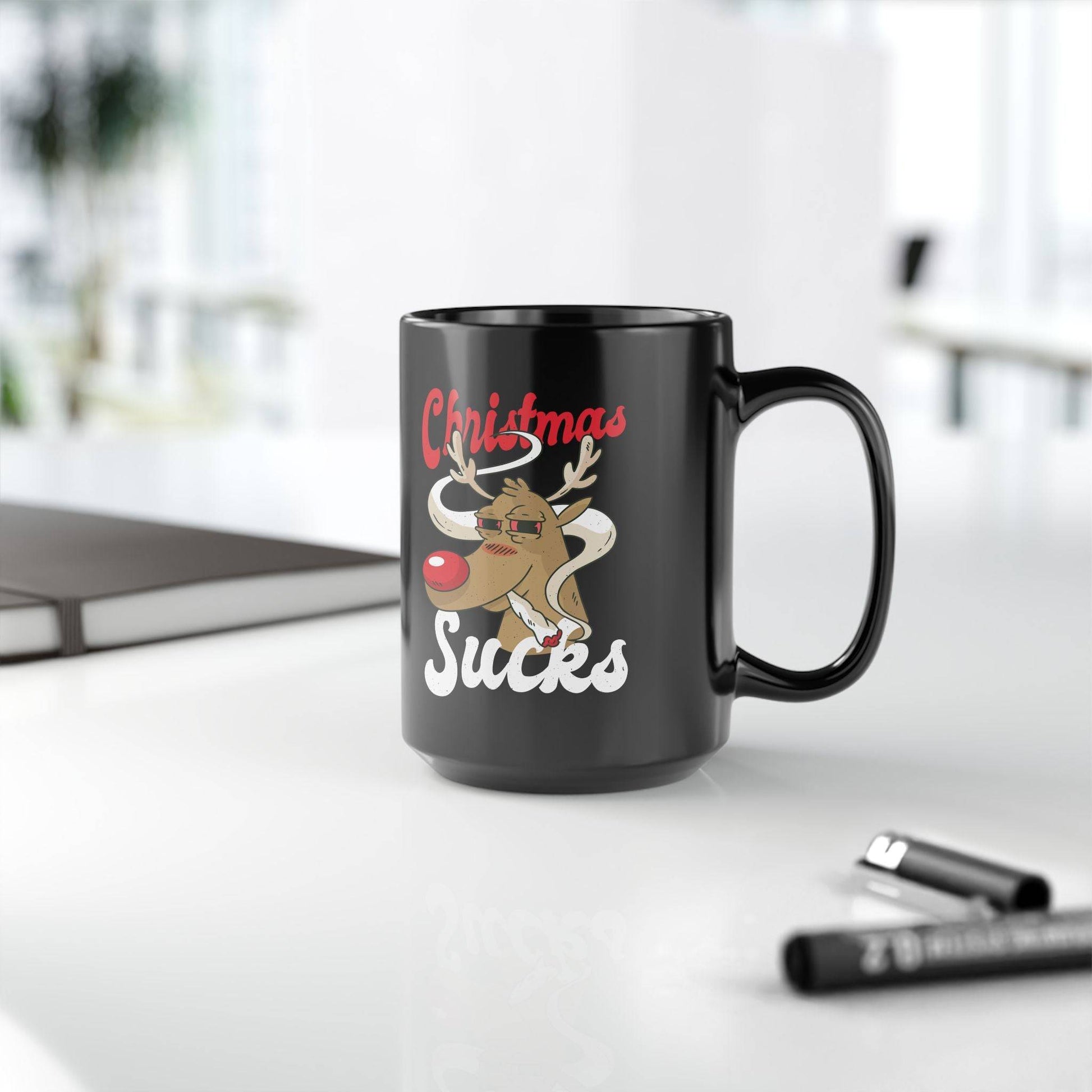 Christmas Sucks Reindeer Mug - Funny 15oz Ceramic Holiday Coffee Cup - Goateez Style