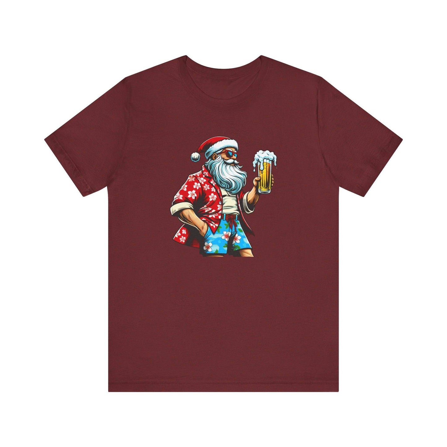 Cool Beer Drinking Santa Funny Christmas T-Shirt - Goateez Style