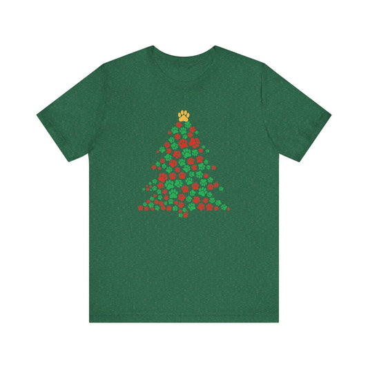 Dog Paw Christmas Tree T-Shirt - Festive Dog Lover Holiday Tee - Goateez Style