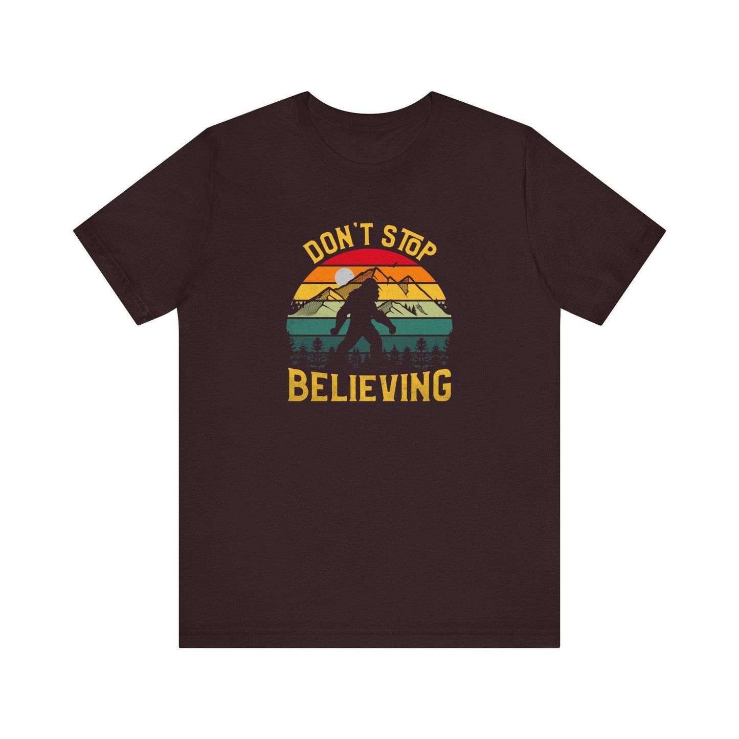 Don't Stop Believing Bigfoot T-Shirt - Retro Sasquatch Design - Goateez Style