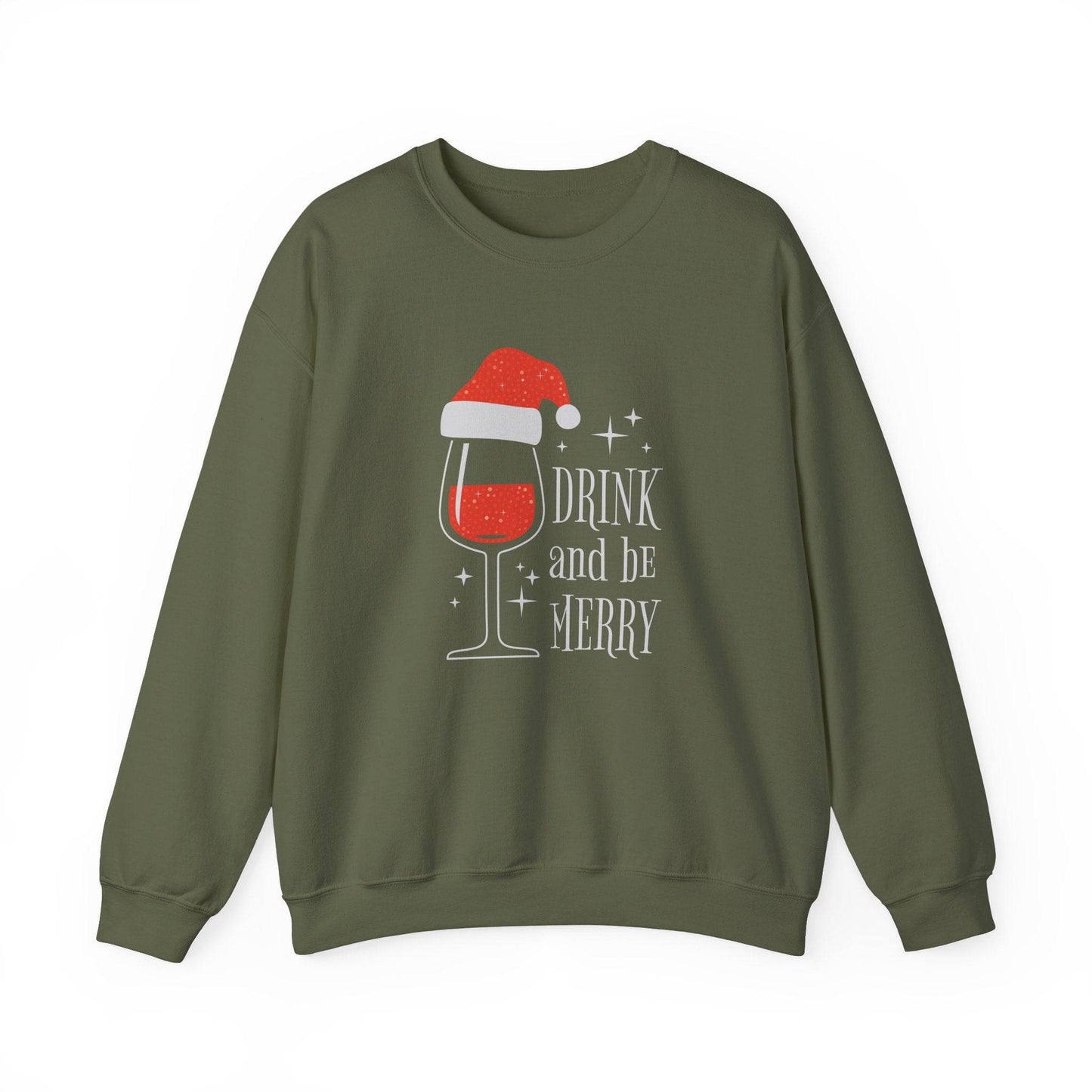 Drink and Be Merry Wine Christmas Sweatshirt Holiday Party Gift - Goateez Style