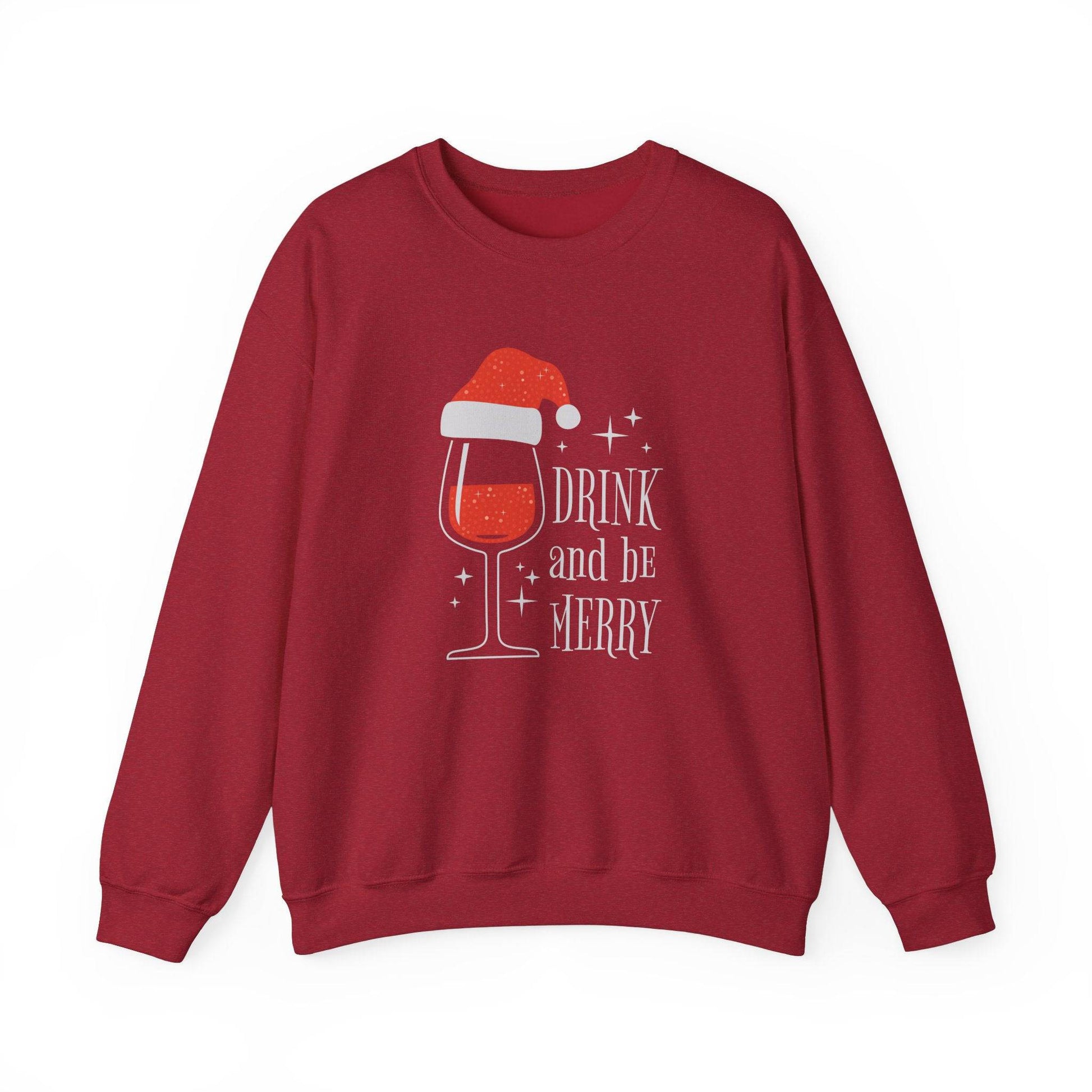 Drink and Be Merry Wine Christmas Sweatshirt Holiday Party Gift - Goateez Style